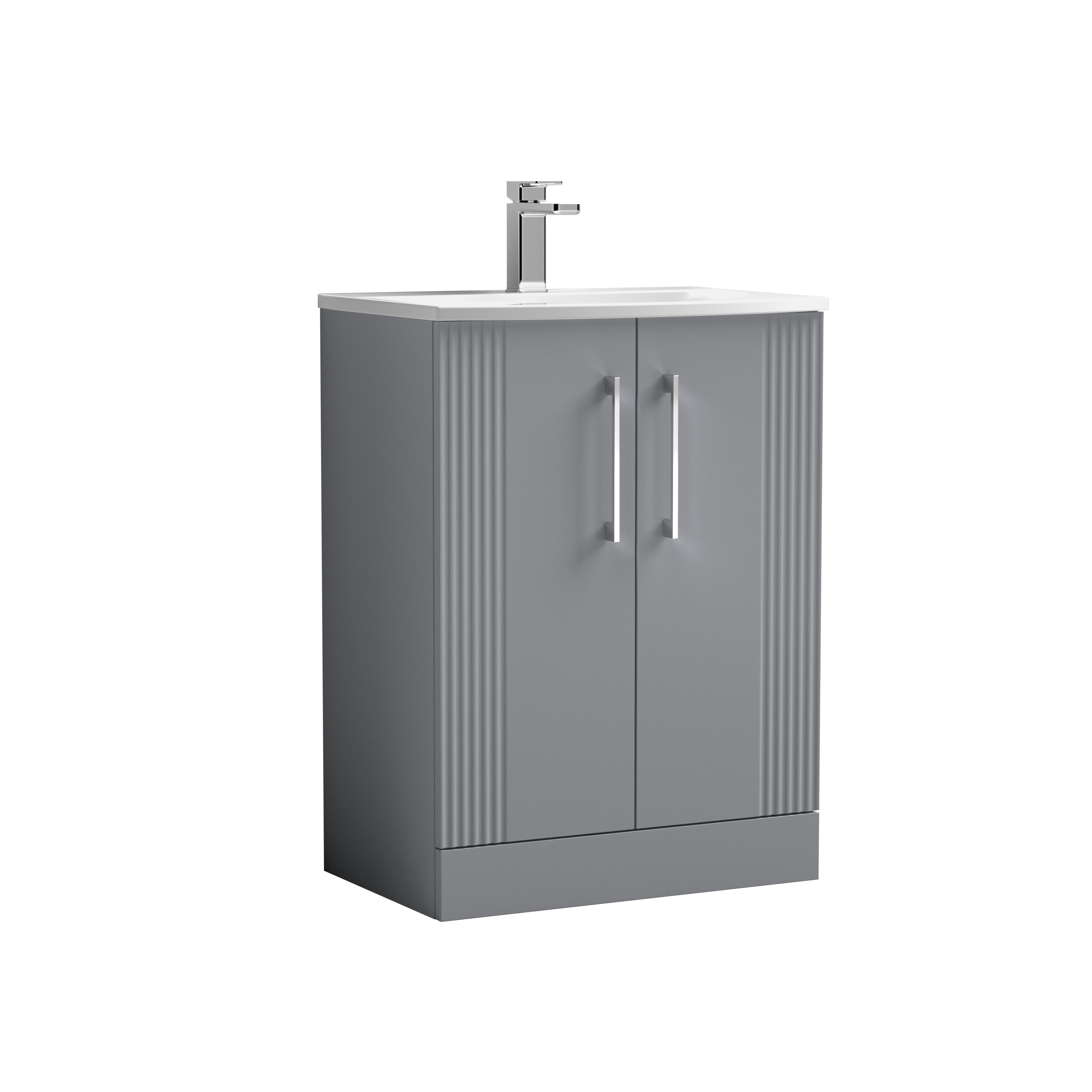 Nuie Deco Satin Grey 600mm Floor Standing 2 Door Vanity Unit and Curved Basin DPF225G