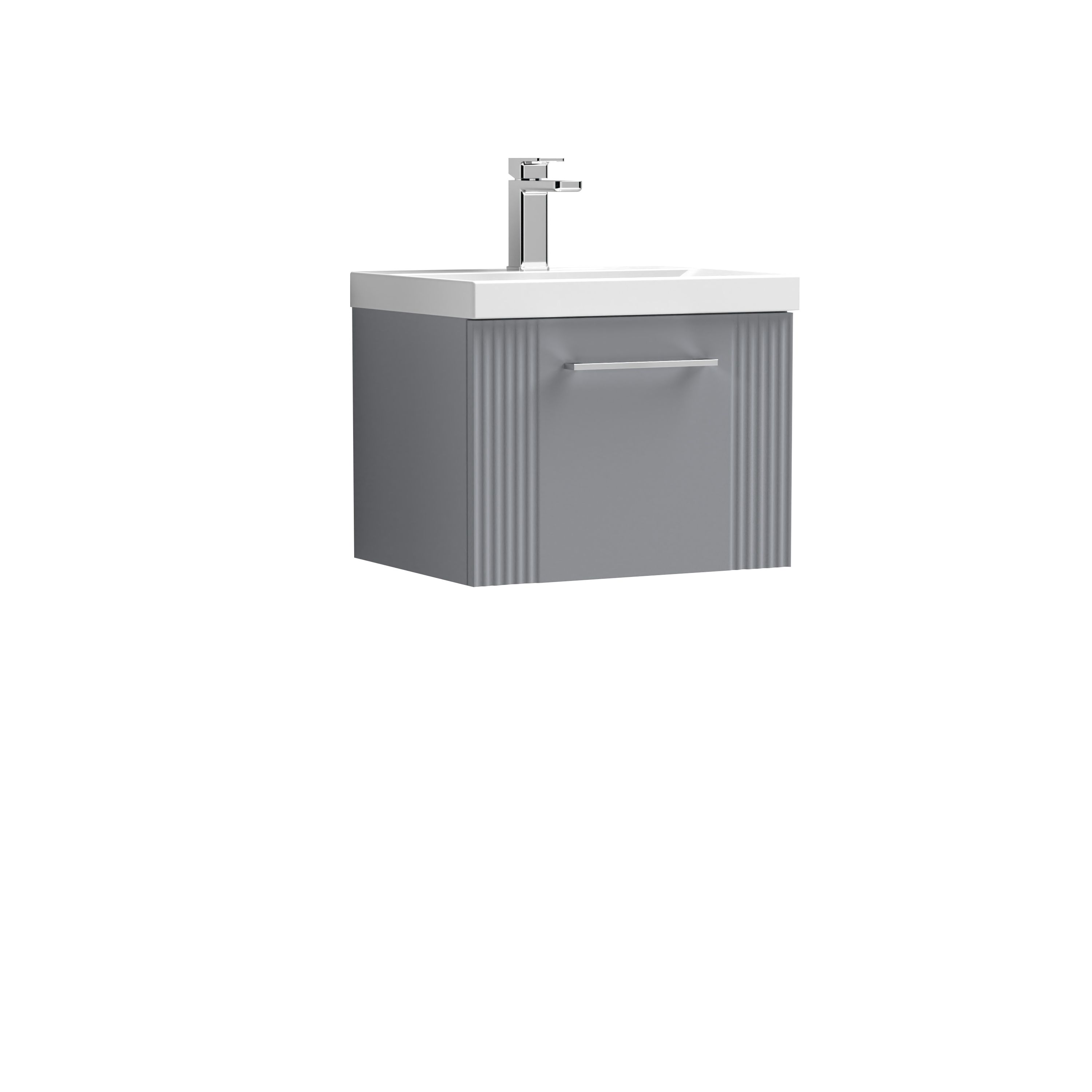 Nuie Deco Satin Grey 500mm Wall Hung Single Drawer Vanity Unit and Mid Edge Basin DPF291A