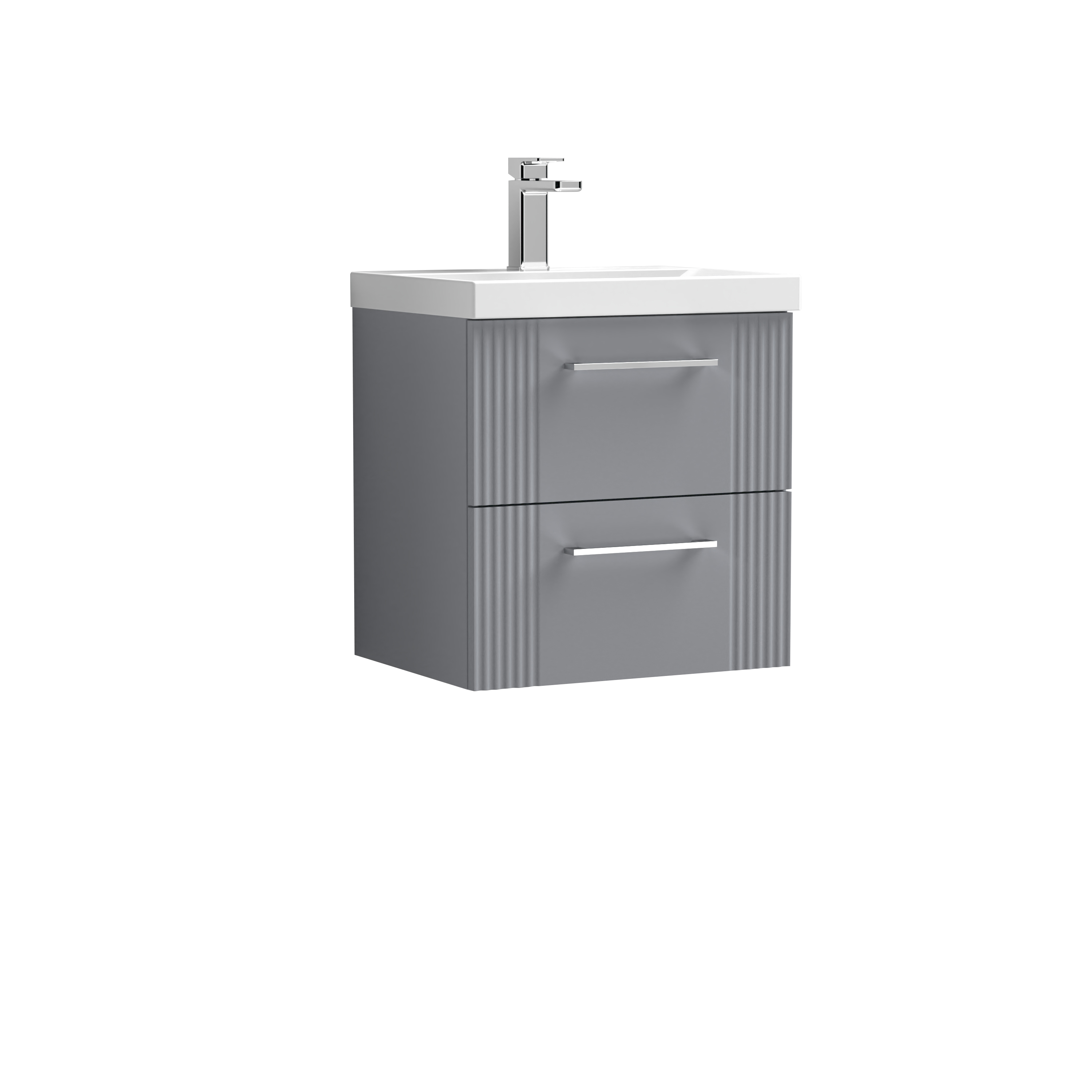 Nuie Deco Satin Grey 500mm Wall Hung 2 Drawer Vanity Unit and Mid Edge Basin DPF292A