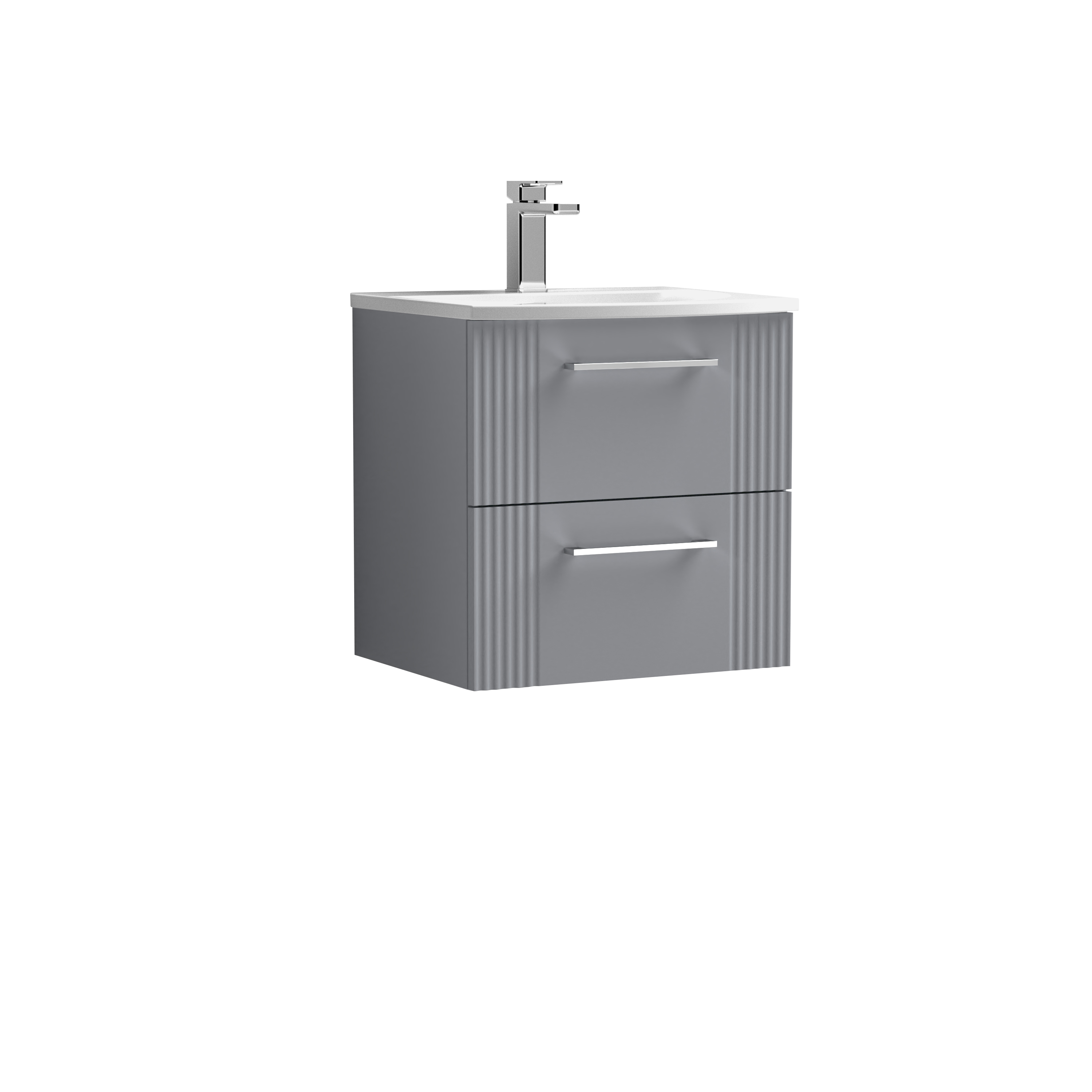 Nuie Deco Satin Grey 500mm Wall Hung 2 Drawer Vanity Unit and Curved Basin DPF292G