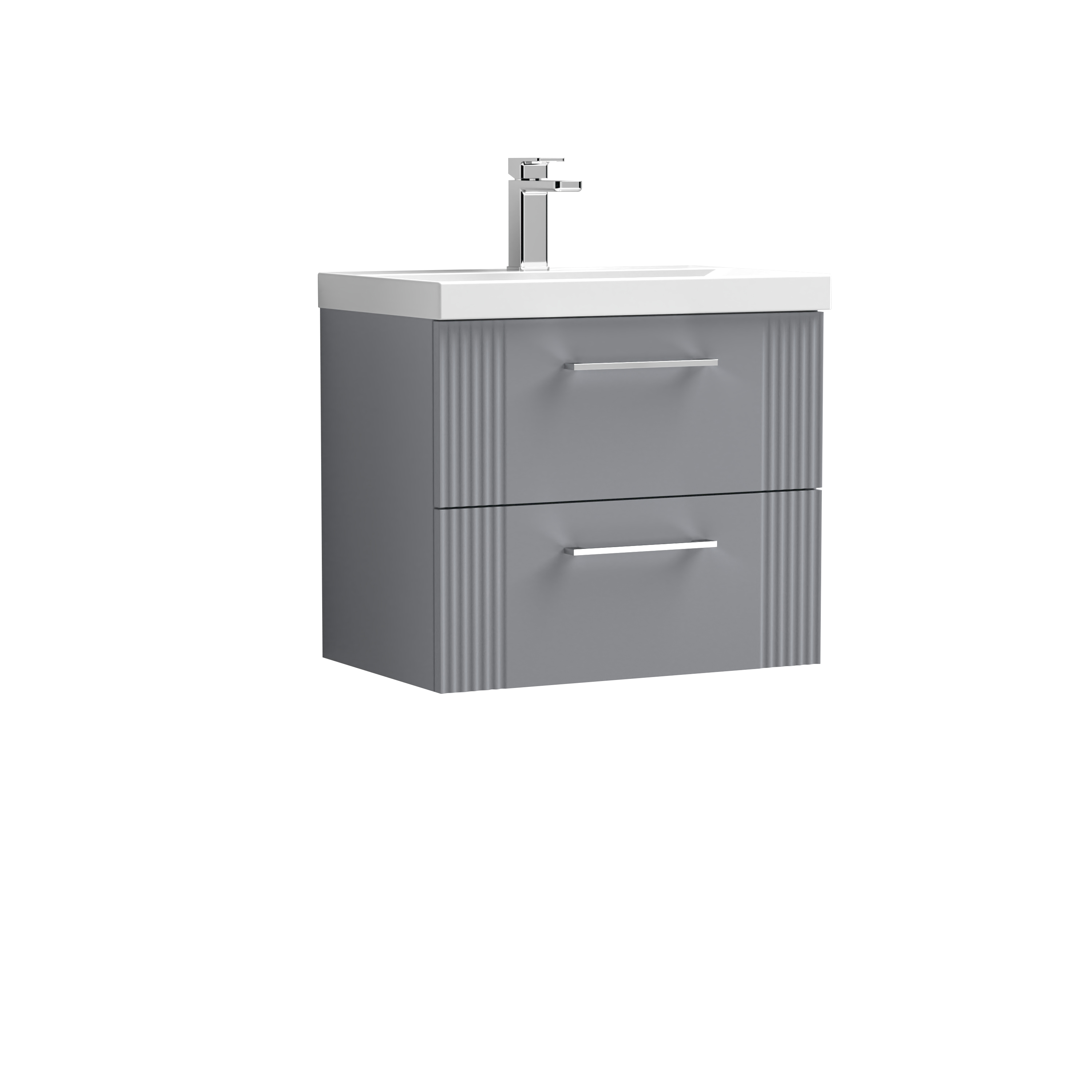 Nuie Deco Satin Grey 600mm Wall Hung 2 Drawer Vanity Unit and Mid Edge Basin DPF293A