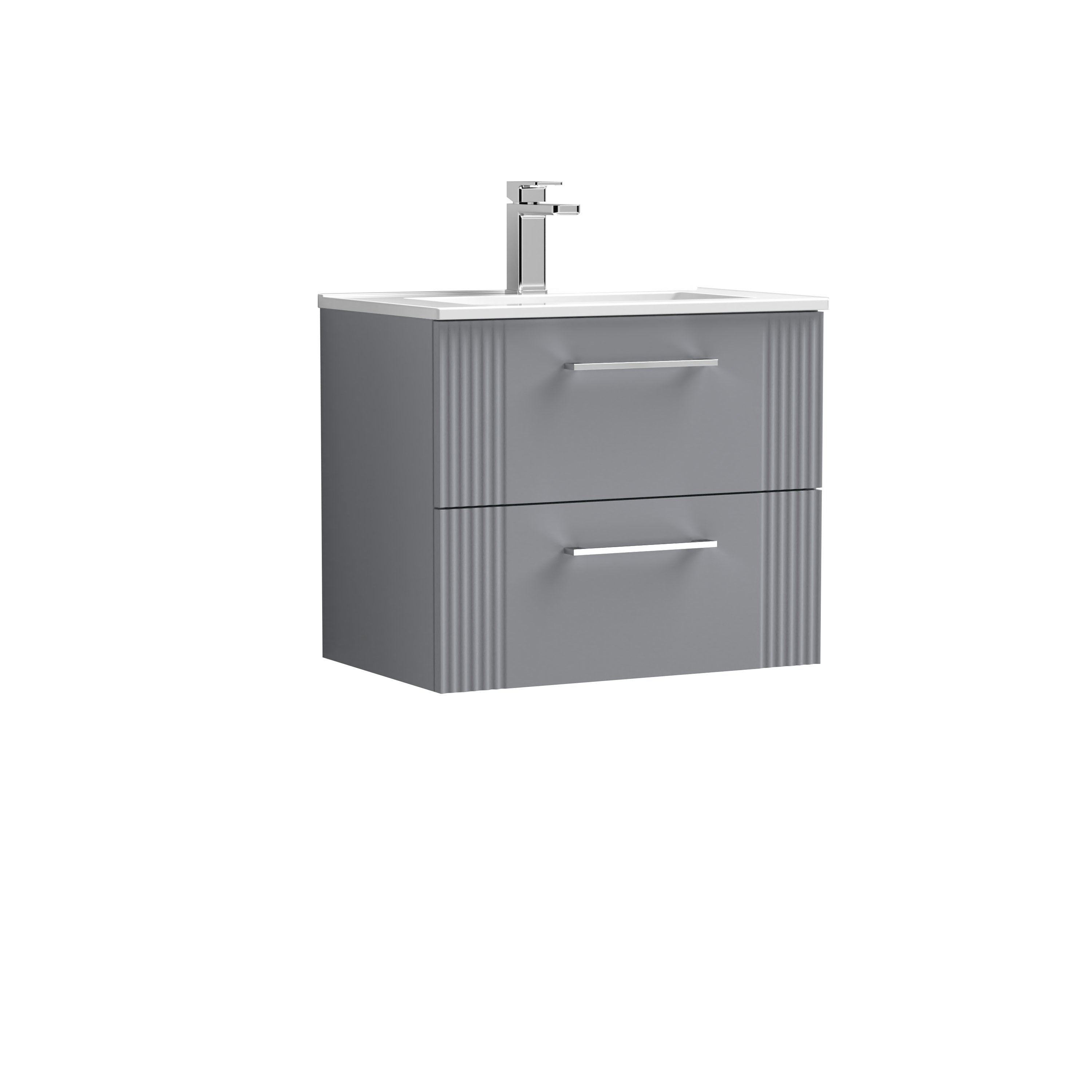 Nuie Deco Satin Grey 600mm Wall Hung 2 Drawer Vanity Unit and Basin DPF293B