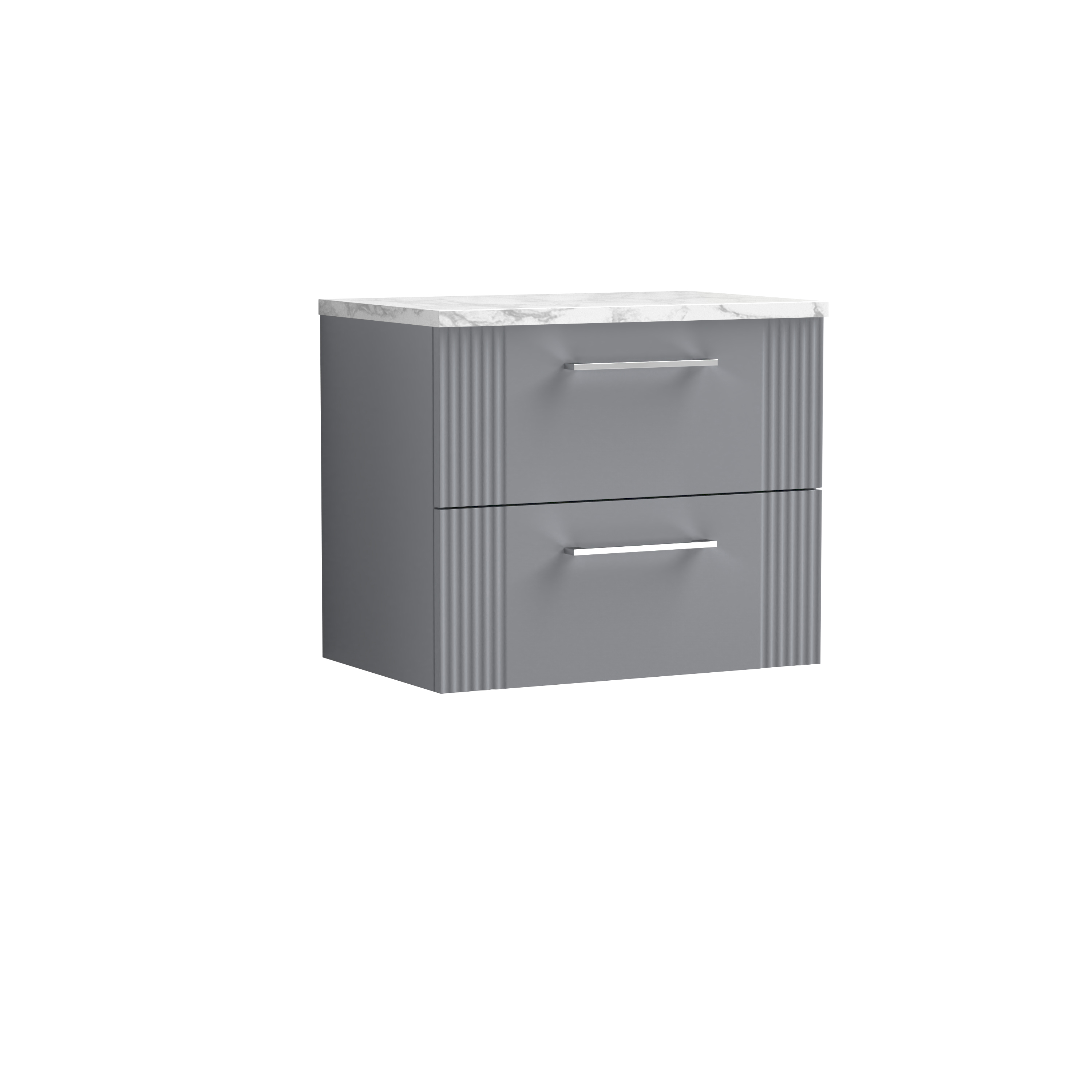 Nuie Deco Satin Grey 600 Wall Hung 2 Drawer Vanity Unit and Laminate Worktop DPF293LCM