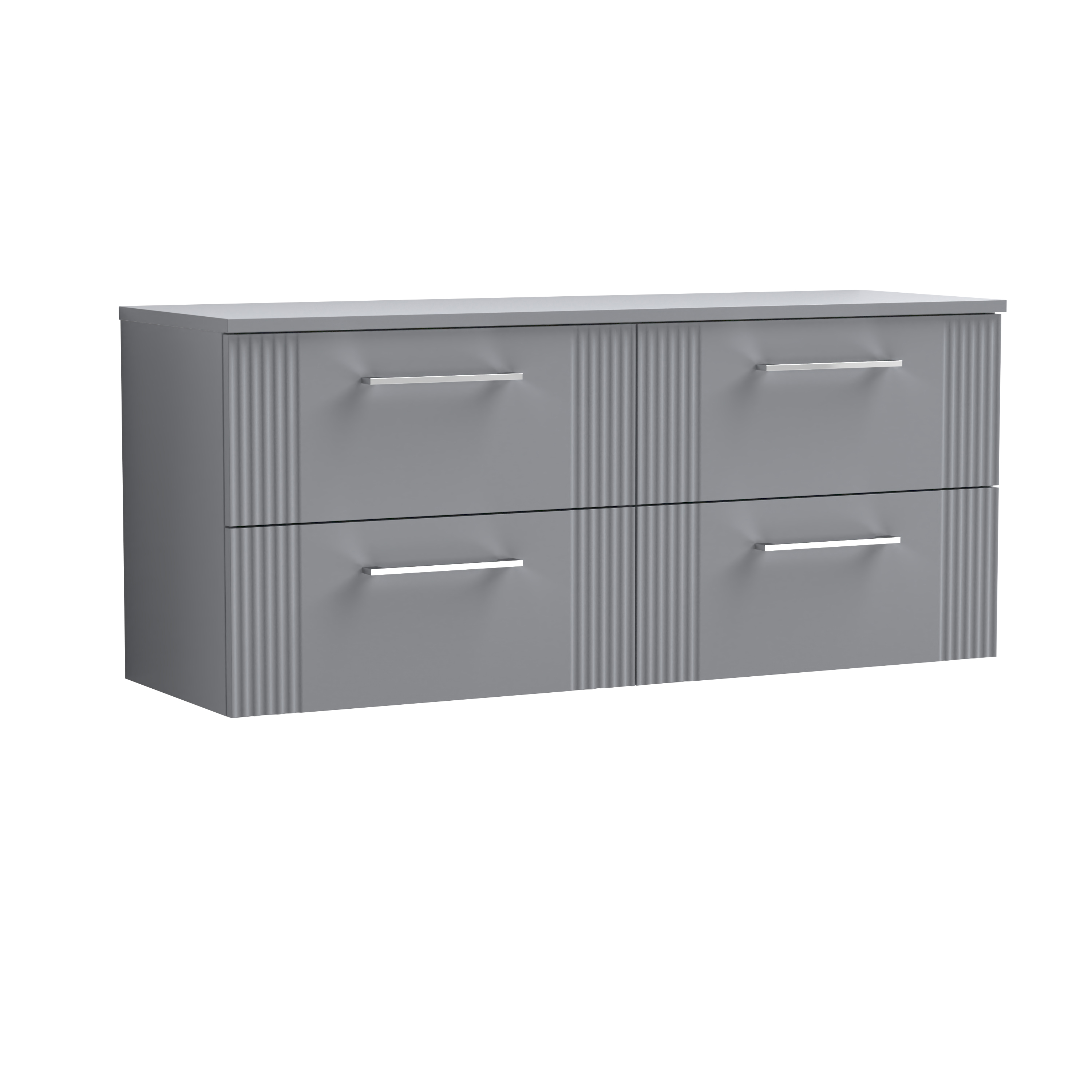 Nuie Deco Satin Grey 1200mm Wall Hung 4 Drawer Vanity Unit and Worktop DPF293W2