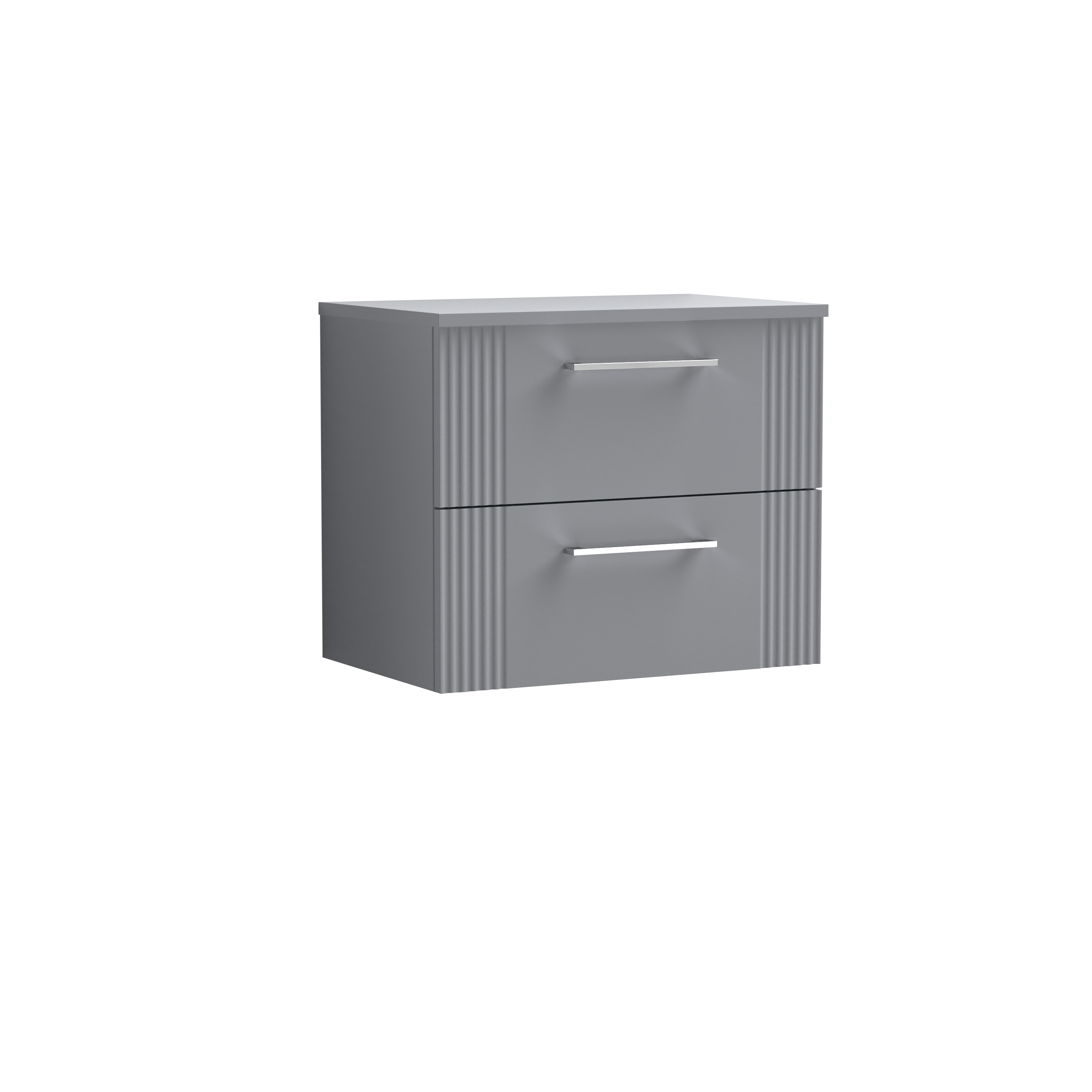 Nuie Deco Satin Grey 600mm Wall Hung 2 Drawer Vanity Unit and Worktop DPF293W