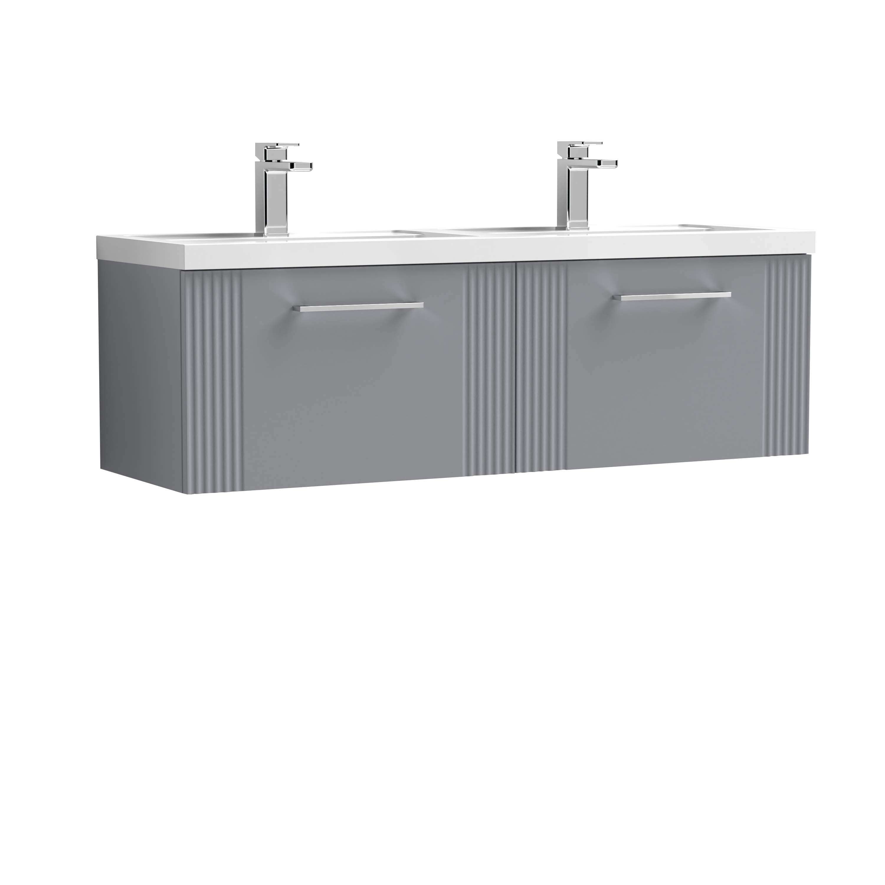 Nuie Deco Satin Grey 1200mm Wall Hung 2 Drawer Vanity Unit and Double Basin DPF294C