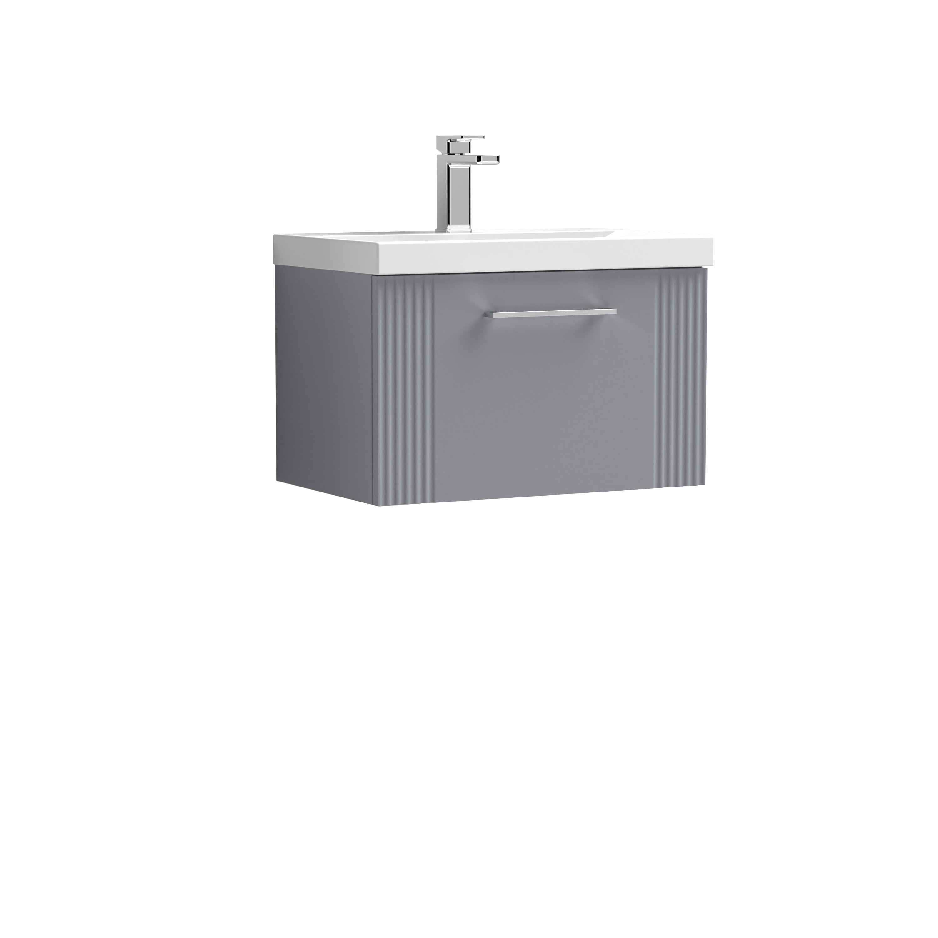 Nuie Deco Satin Grey 600mm Wall Hung Single Drawer Vanity Unit and Thin Edge Basin DPF294D