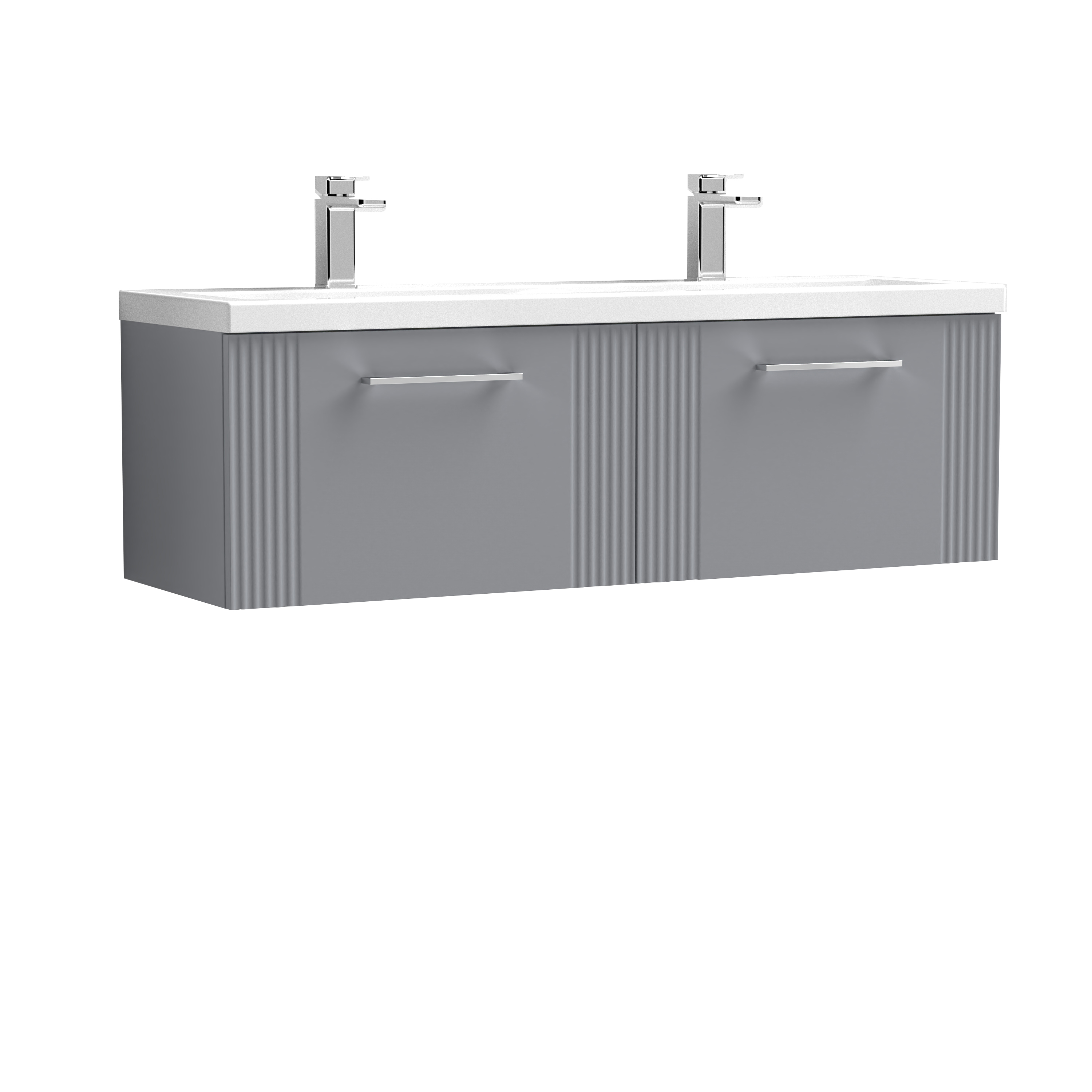 Nuie Deco Satin Grey 1200mm Wall Hung 2 Drawer Vanity Unit and Double Basin DPF294F