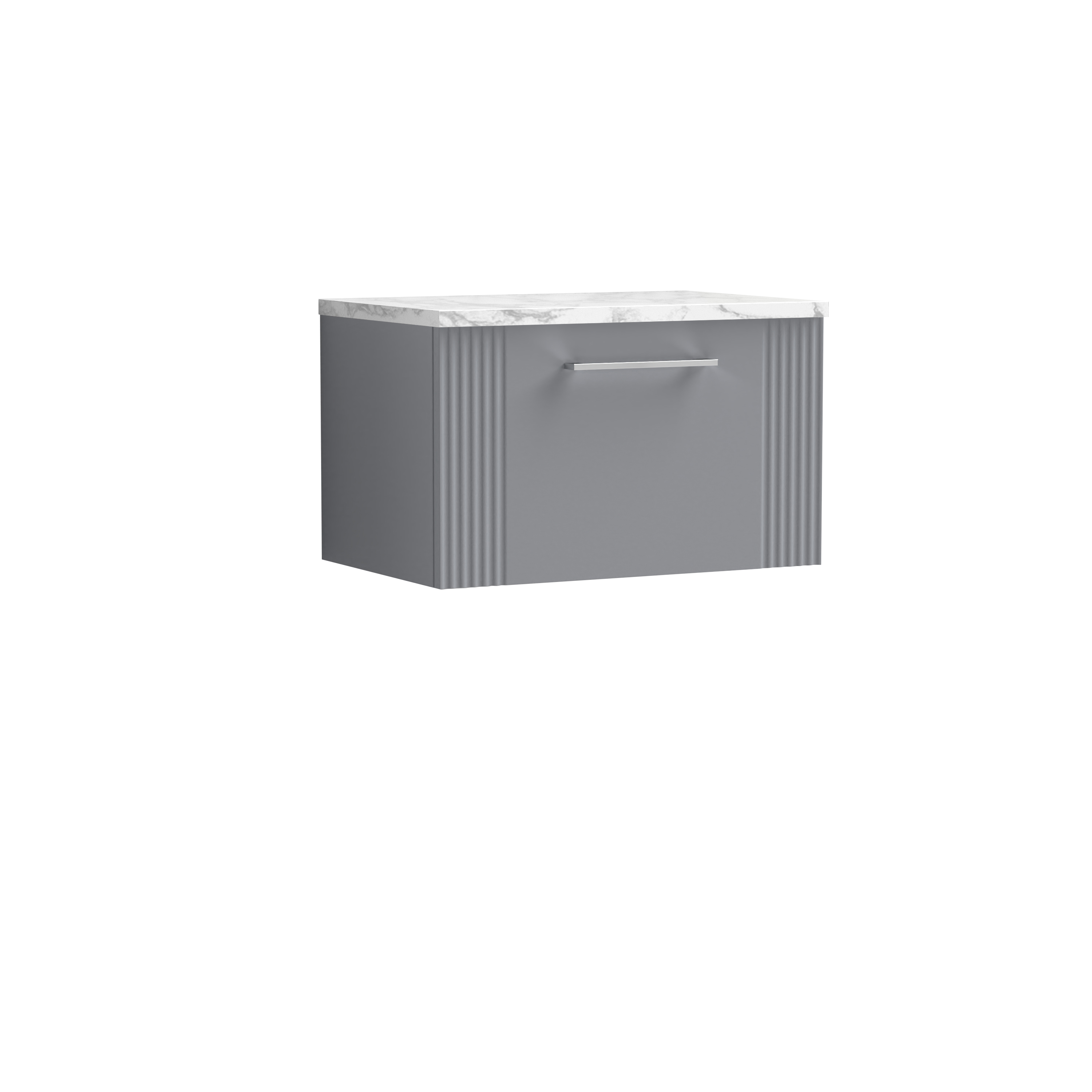 Nuie Deco Satin Grey 600 Wall Hung Single Drawer Vanity Unit and Laminate Worktop DPF294LCM