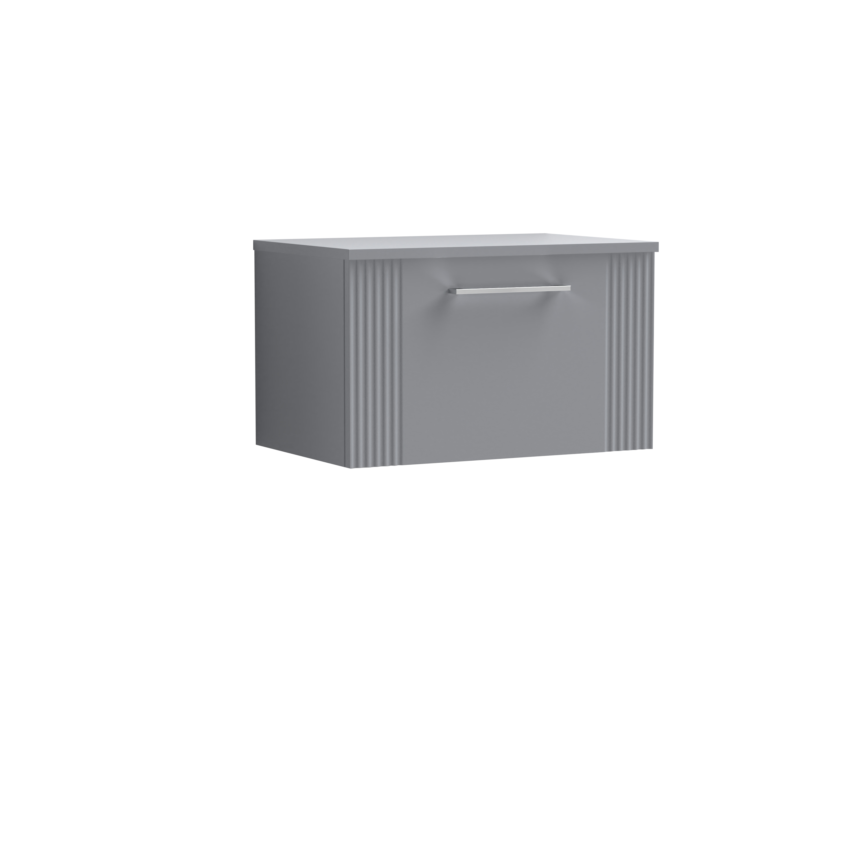 Nuie Deco Satin Grey 600mm Wall Hung Single Drawer Vanity Unit and Worktop DPF294W