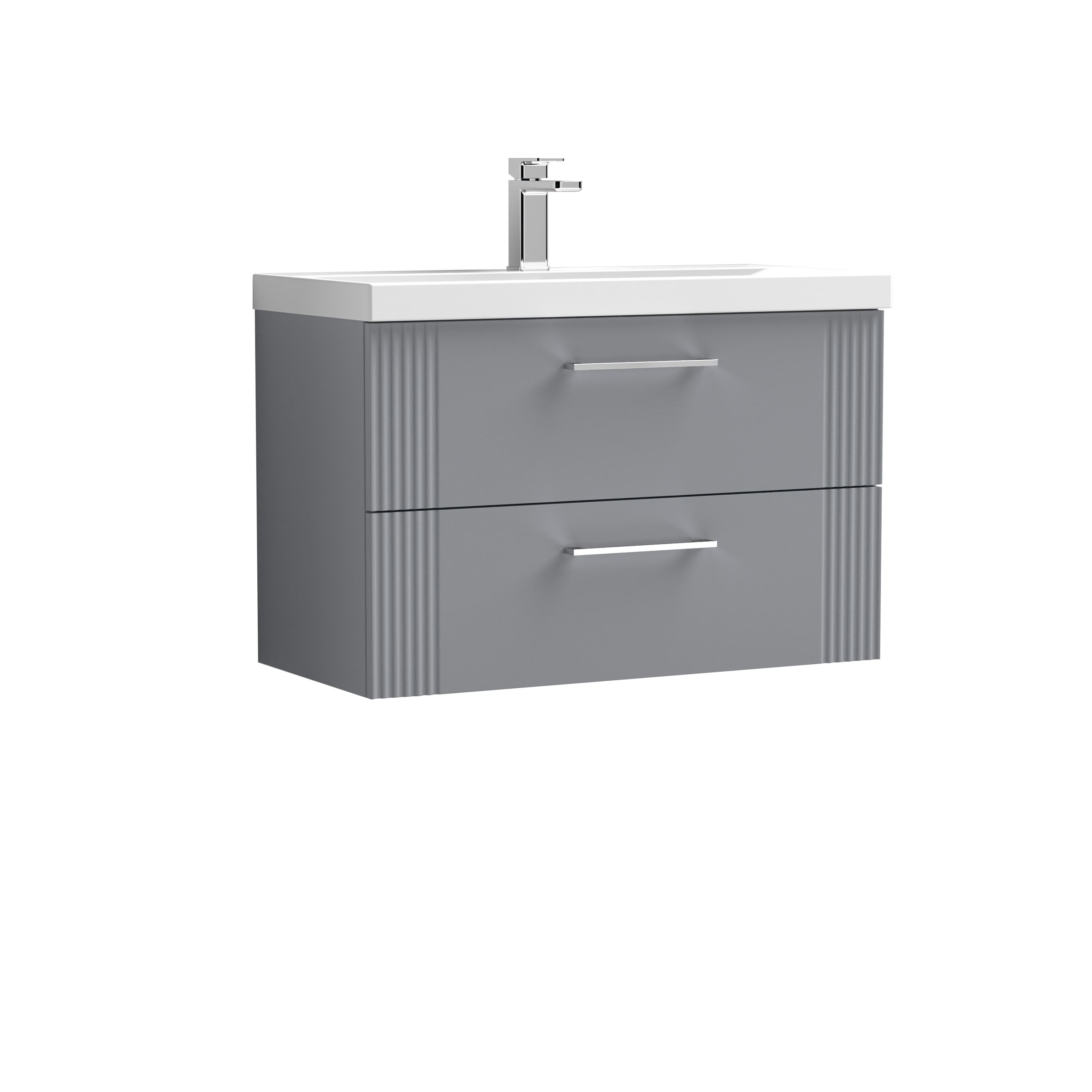 Nuie Deco Satin Grey 800mm Wall Hung 2 Drawer Vanity Unit and Mid Edge Basin DPF295A