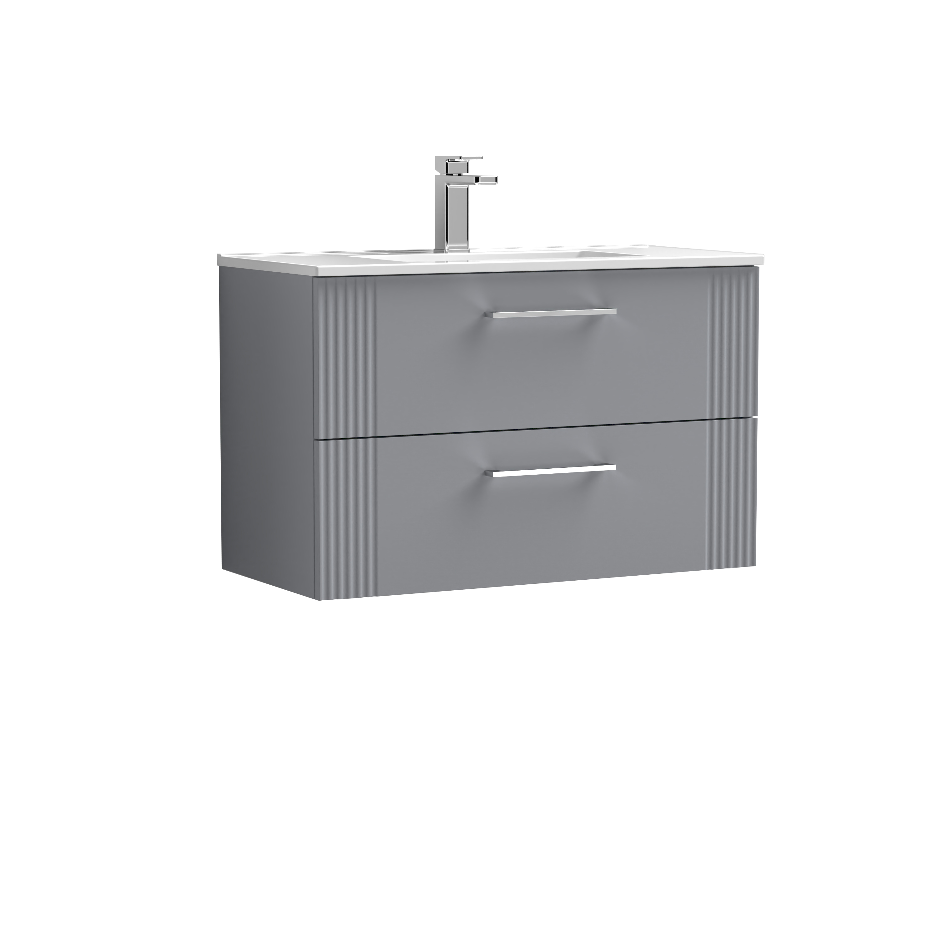 Nuie Deco Satin Grey 800mm Wall Hung 2 Drawer Vanity Unit and Basin DPF295B