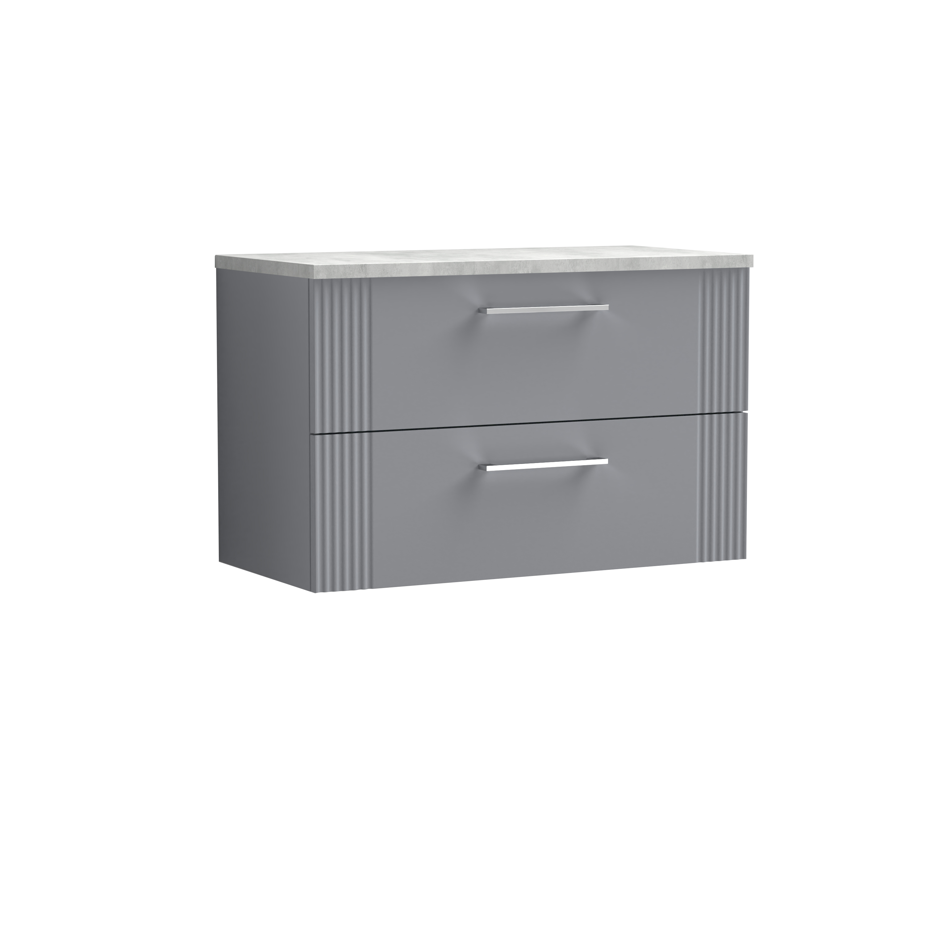 Nuie Deco Satin Grey 800mm Wall Hung 2 Drawer Vanity Unit and Laminate Top DPF295LBG