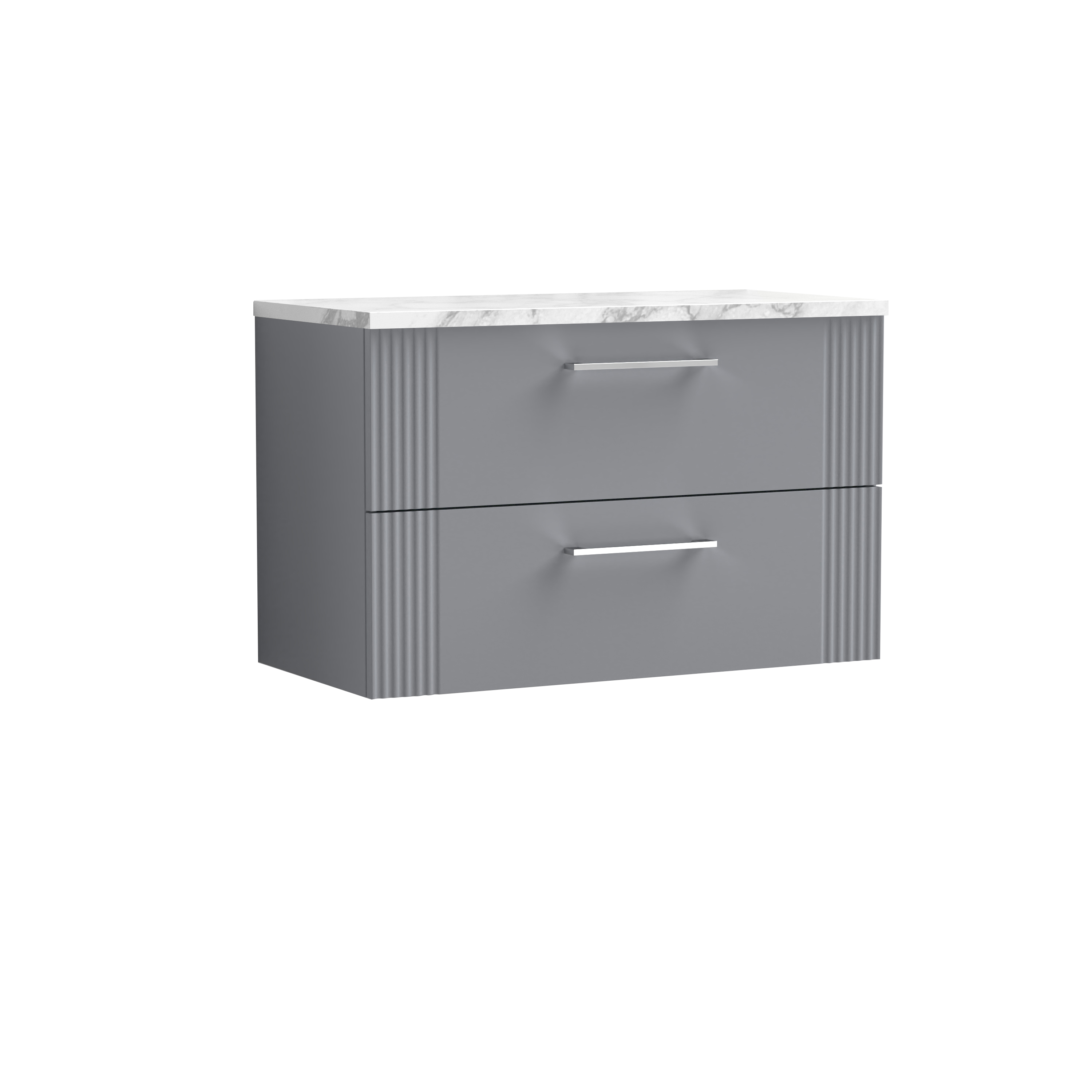 Nuie Deco Satin Grey 800 Wall Hung 2 Drawer Vanity Unit and Laminate Worktop DPF295LCM