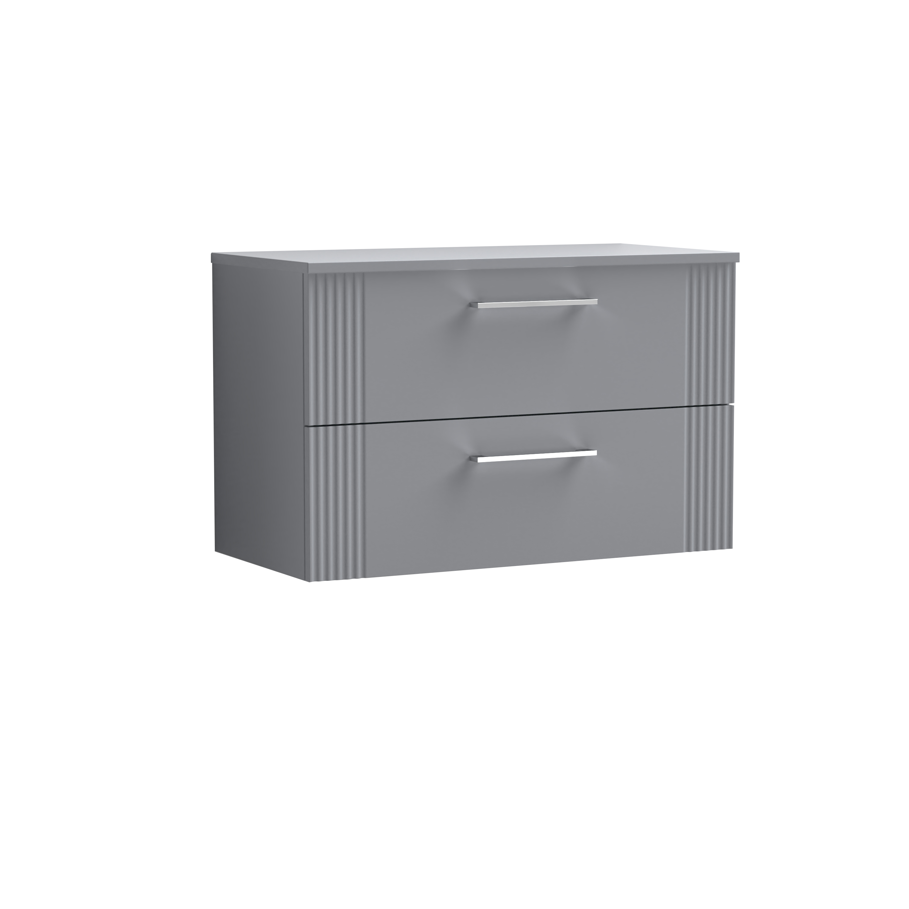 Nuie Deco Satin Grey 800mm Wall Hung 2 Drawer Vanity Unit and Worktop DPF295W