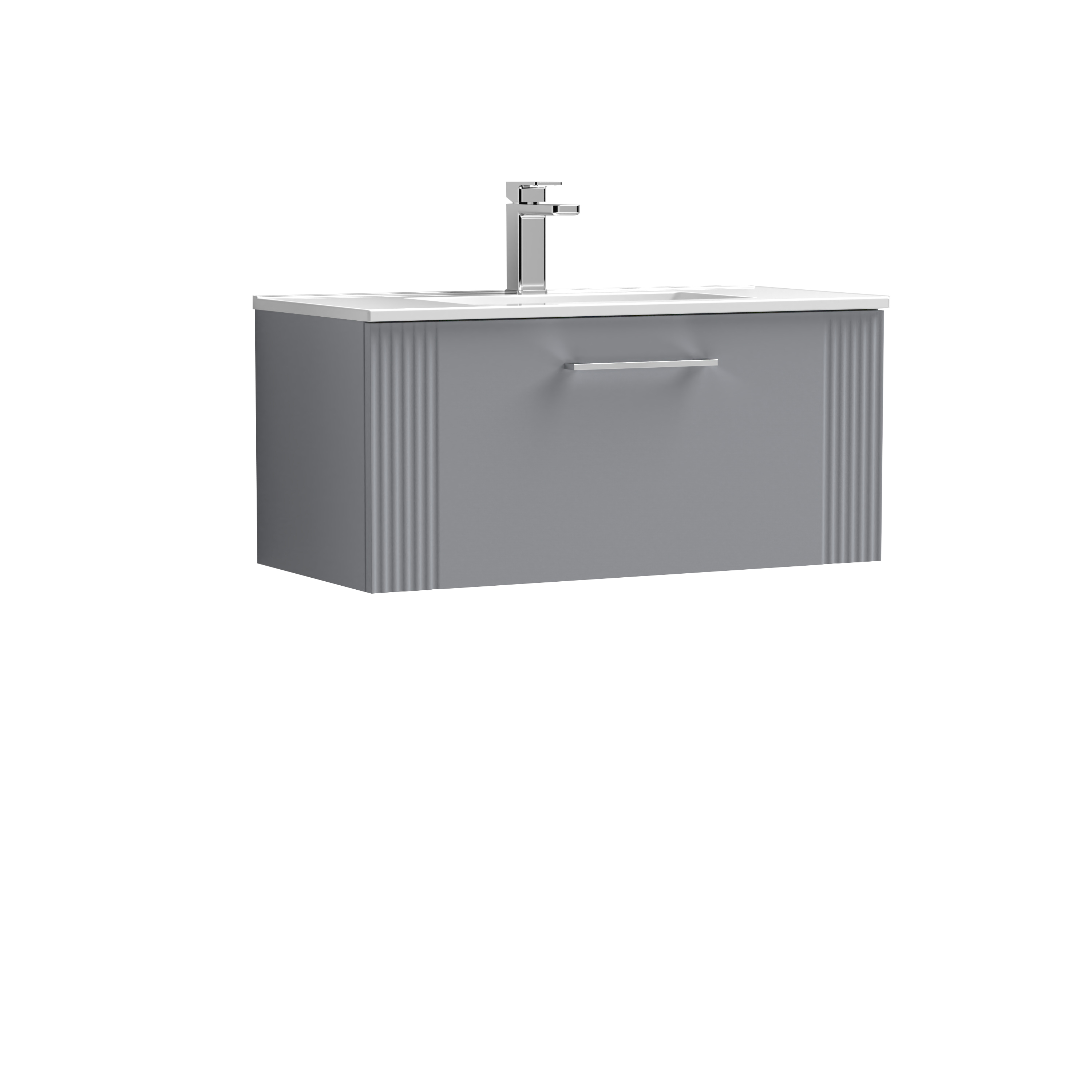Nuie Deco Satin Grey 800mm Wall Hung Single Drawer Vanity Unit and Minimalist Basin DPF296B