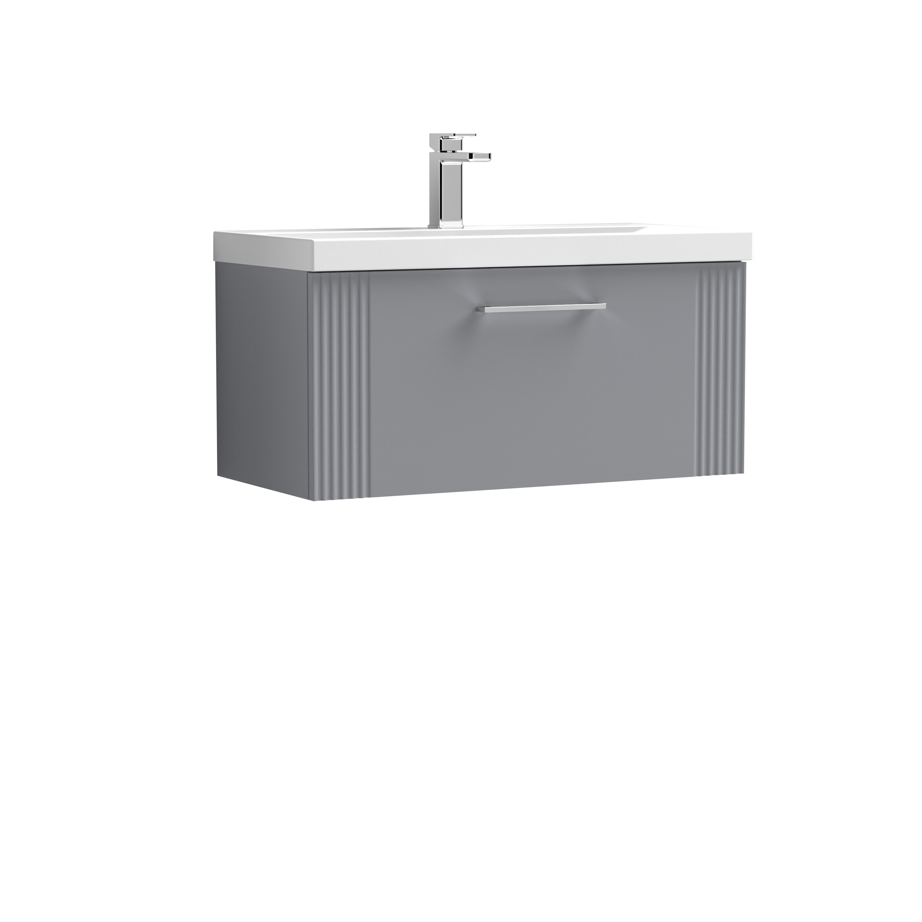 Nuie Deco Satin Grey 800mm Wall Hung Single Drawer Vanity Unit and Thin Edge Basin DPF296D