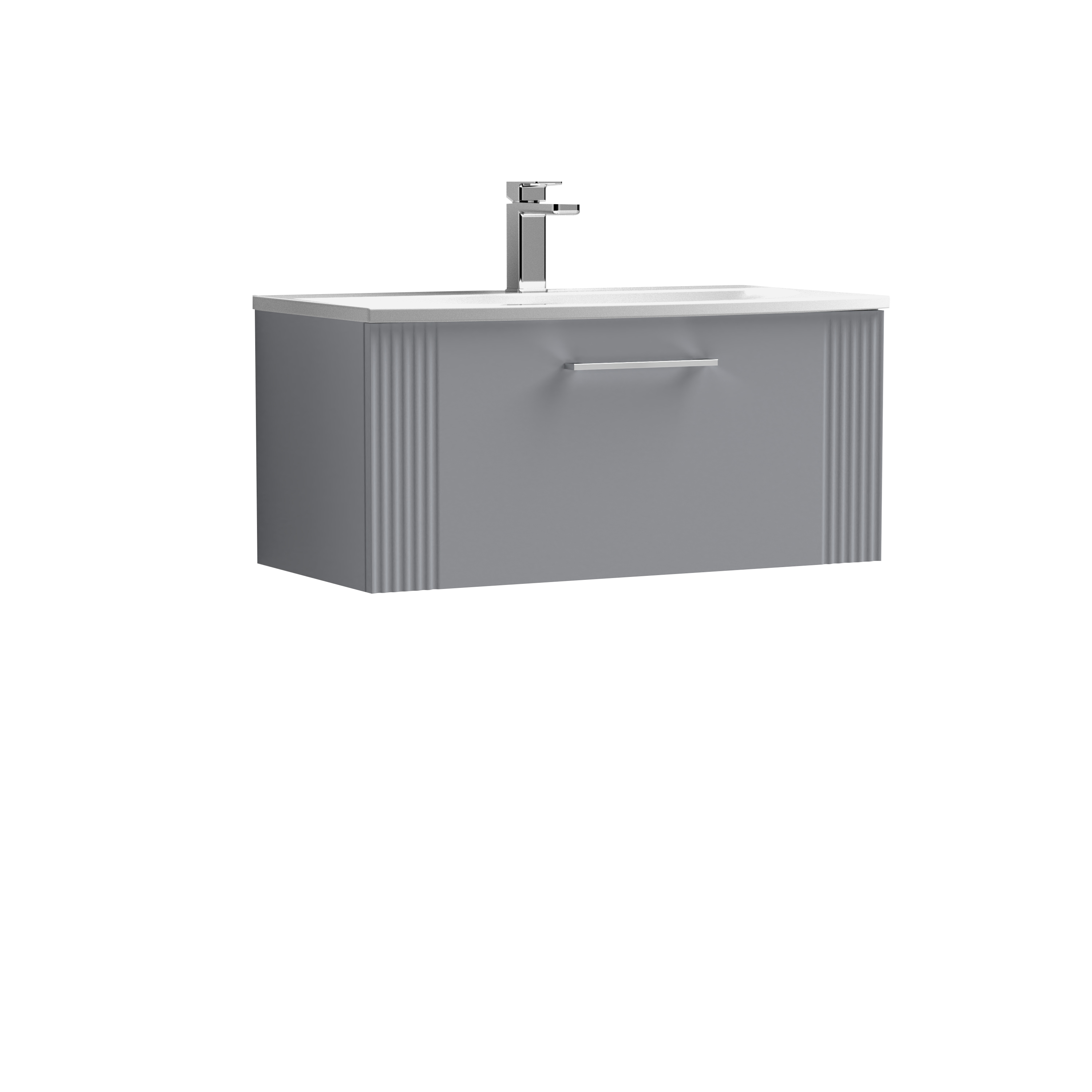 Nuie Deco Satin Grey 800mm Wall Hung Single Drawer Vanity Unit and Curved Basin DPF296G