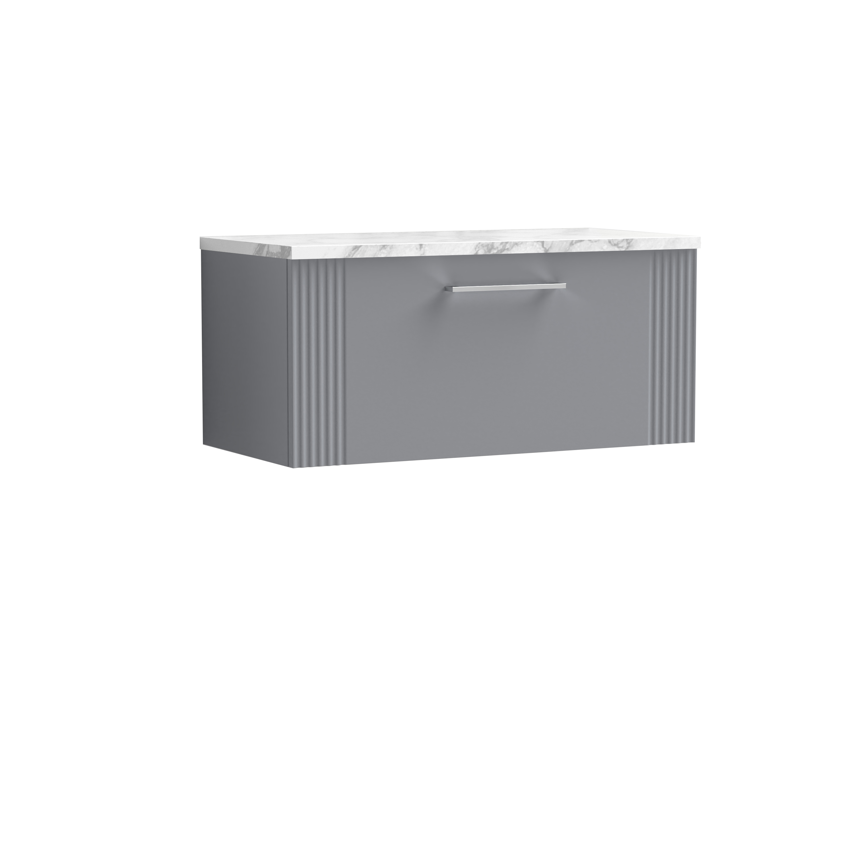 Nuie Deco Satin Grey 800 Wall Hung Single Drawer Vanity Unit and Laminate Worktop DPF296LCM