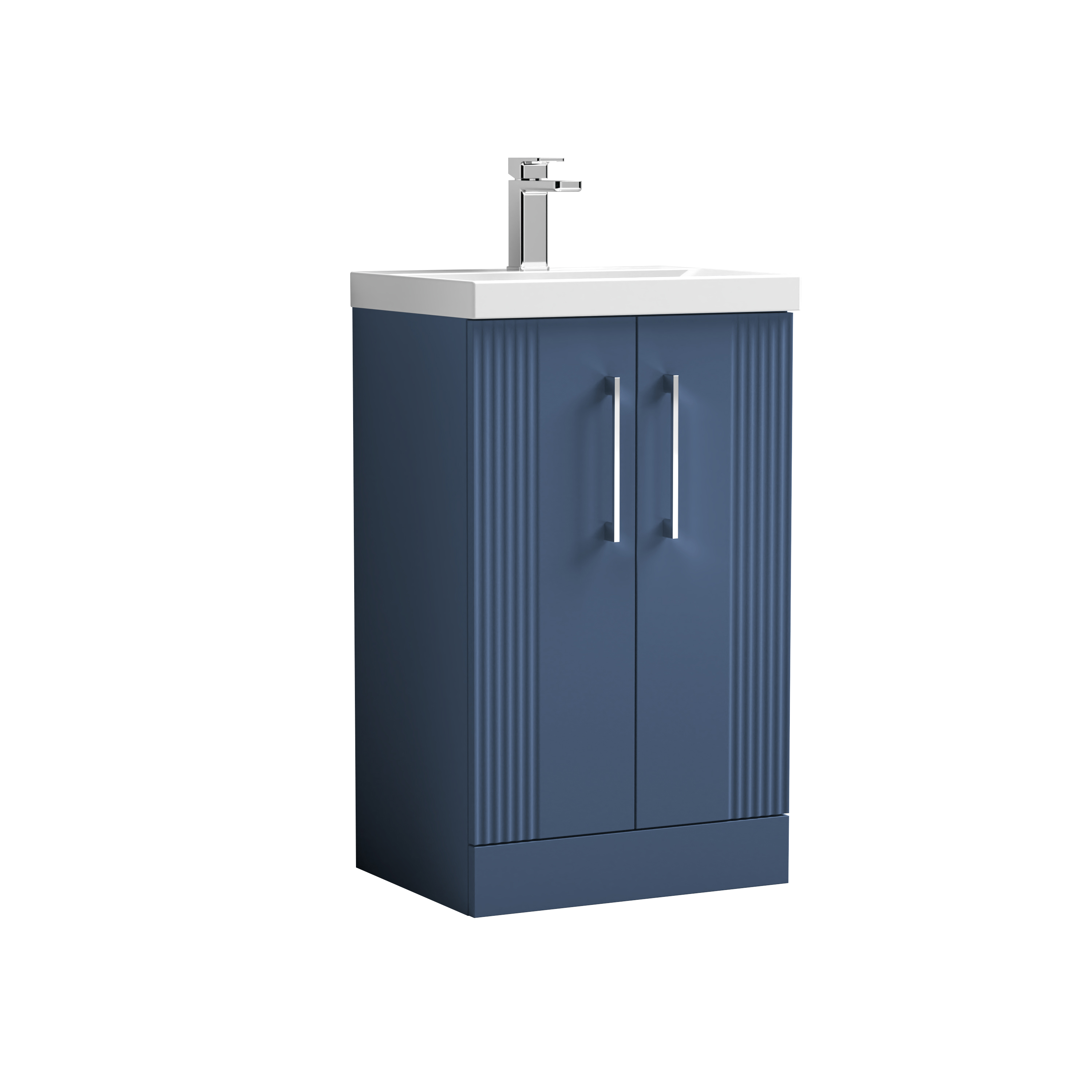 Nuie Deco Satin Blue 500mm Floor Standing 2 Door Vanity Unit and Mid Edge Basin DPF323A