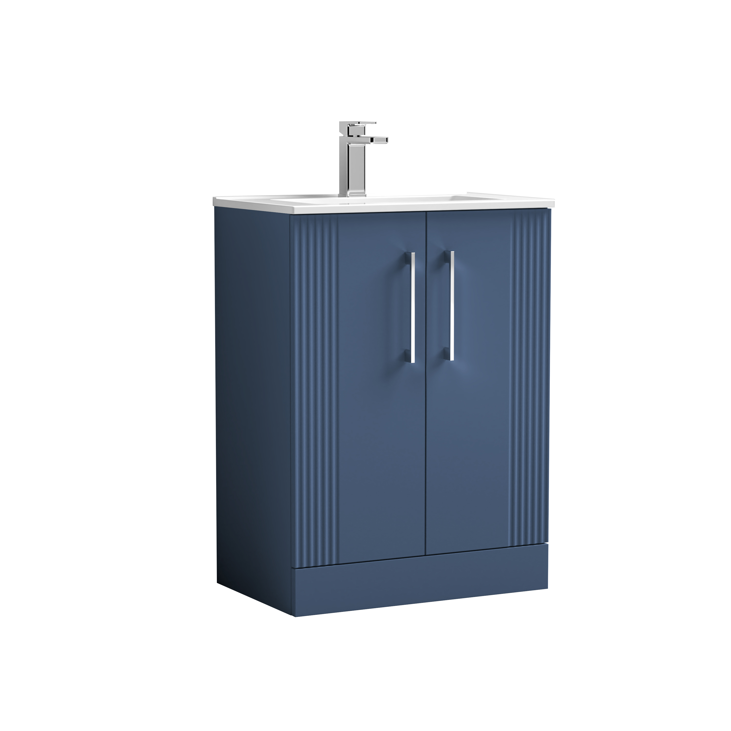 Nuie Deco Satin Blue 600mm Floor Standing 2 Door Vanity Unit and Basin DPF325B