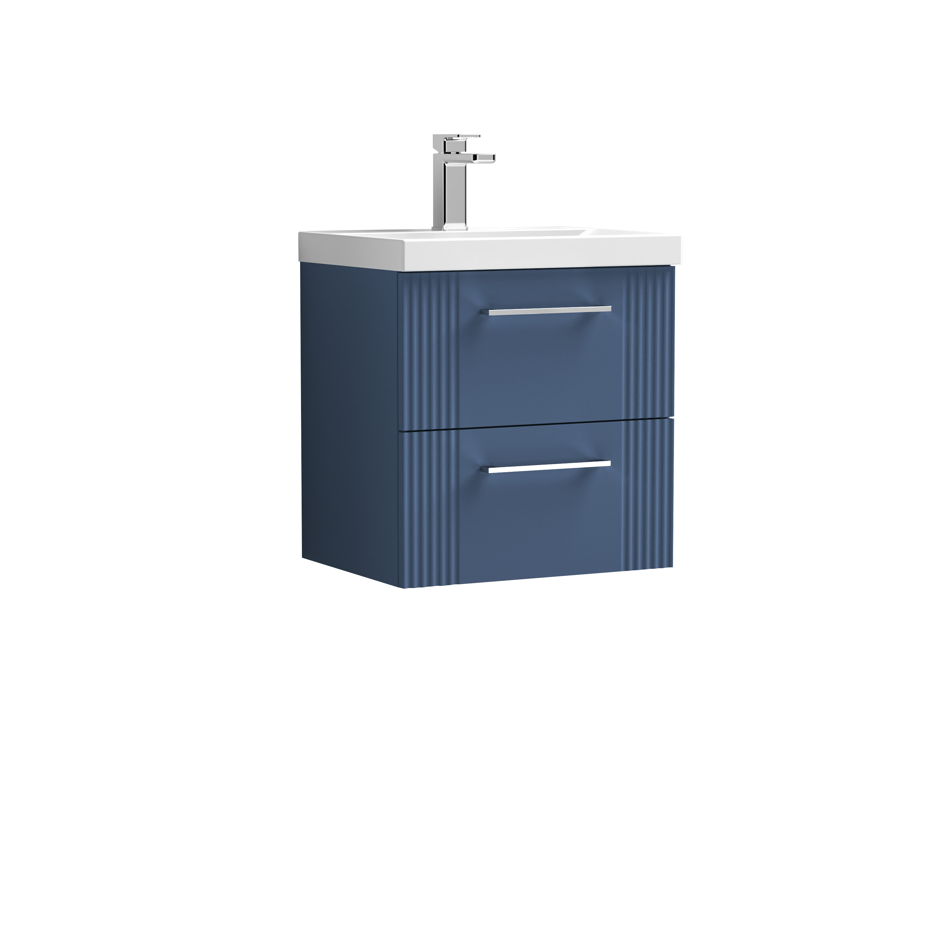 Nuie Deco Satin Blue 500mm Wall Hung 2 Drawer Vanity Unit and Mid Edge Basin DPF392A