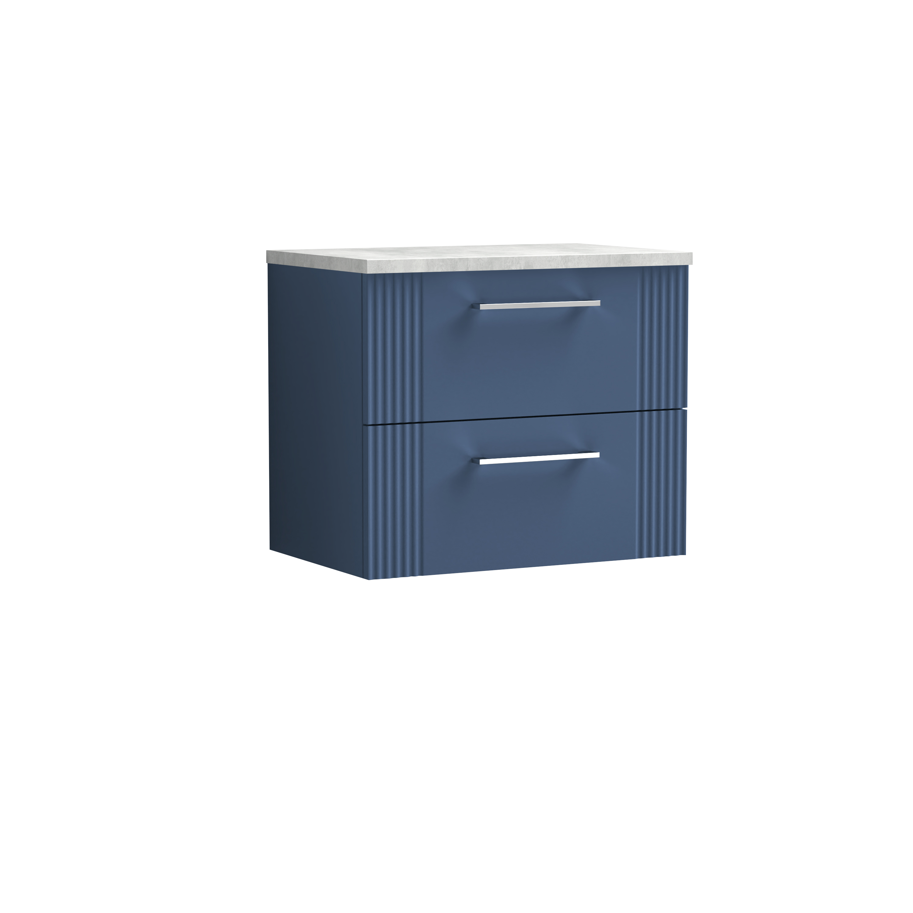 Nuie Deco Satin Blue 600mm Wall Hung 2 Drawer Vanity Unit and Laminate Top DPF393LBG