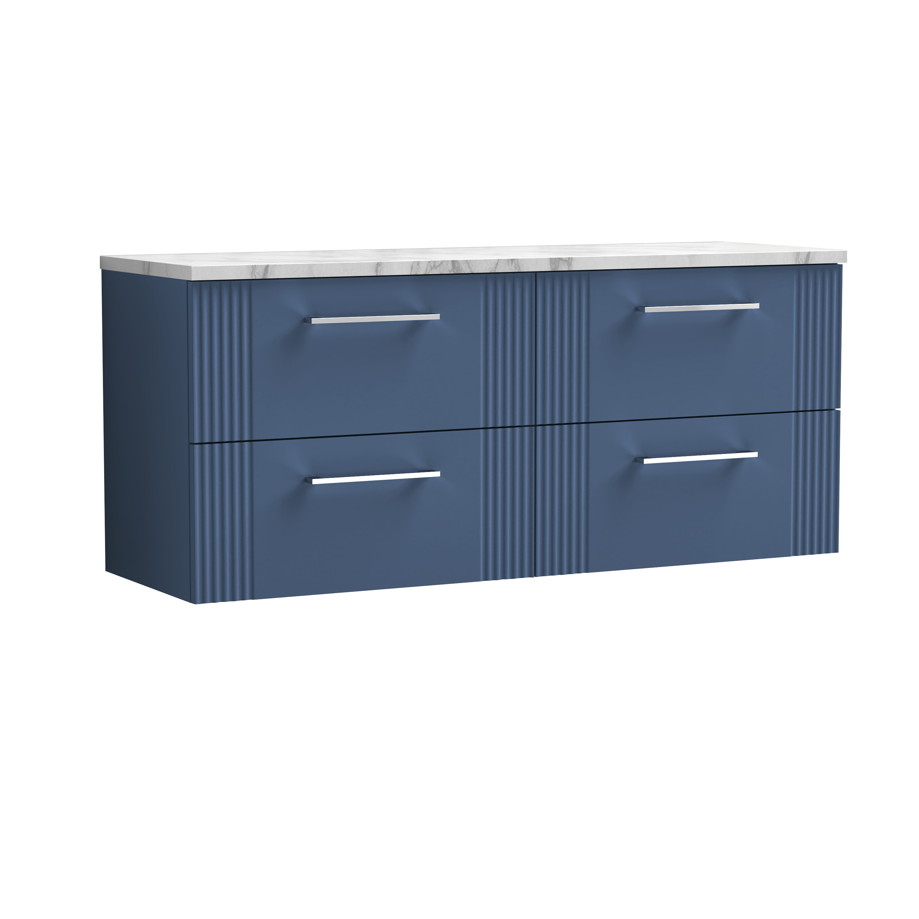 Nuie Deco Satin Blue 1200 Wall Hung 4 Drawer Vanity Unit and Laminate Worktop DPF393LCM2