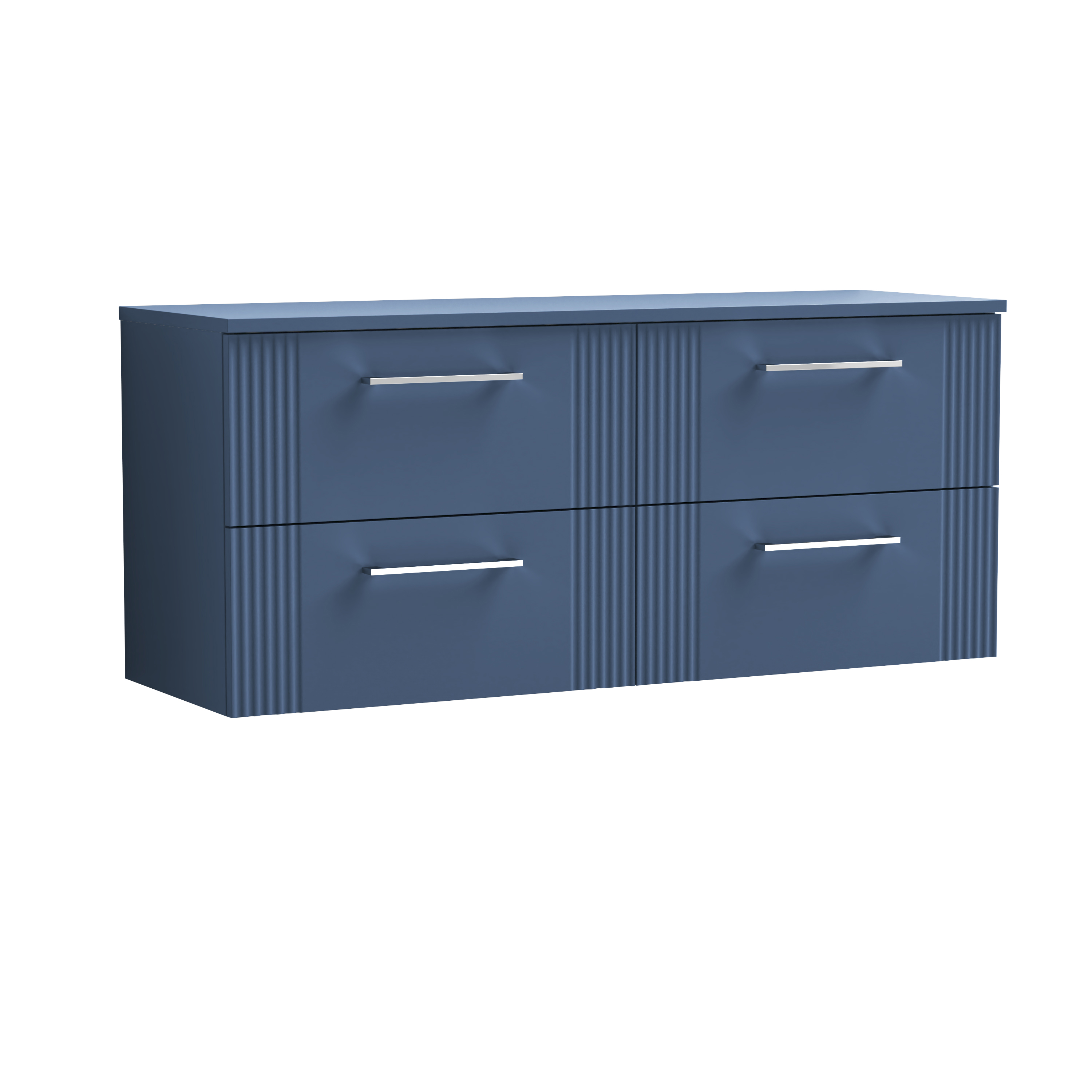 Nuie Deco Satin Blue 1200mm Wall Hung 4 Drawer Vanity Unit and Worktop DPF393W2