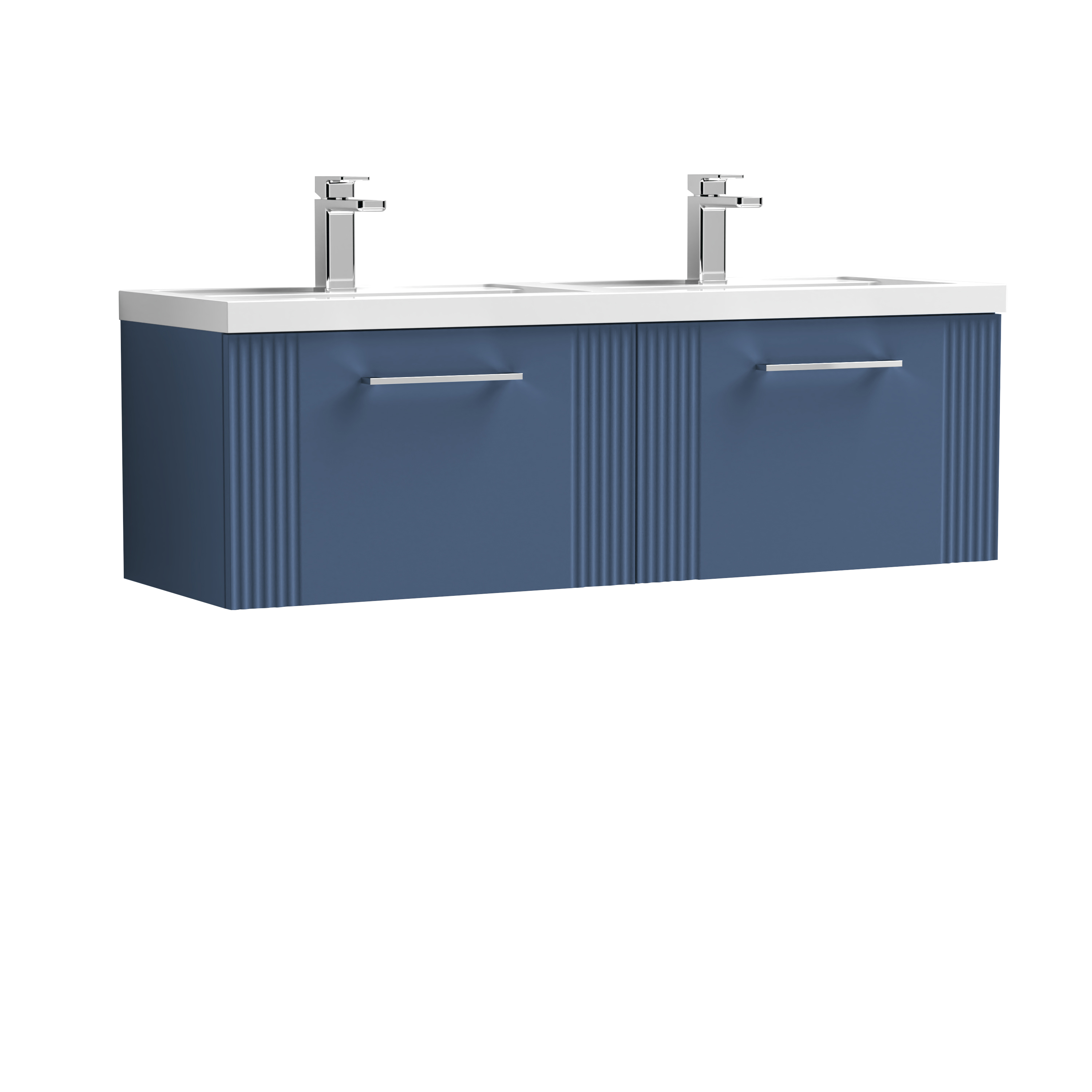 Nuie Deco Satin Blue 1200mm Wall Hung 2 Drawer Vanity Unit and Double Basin DPF394C