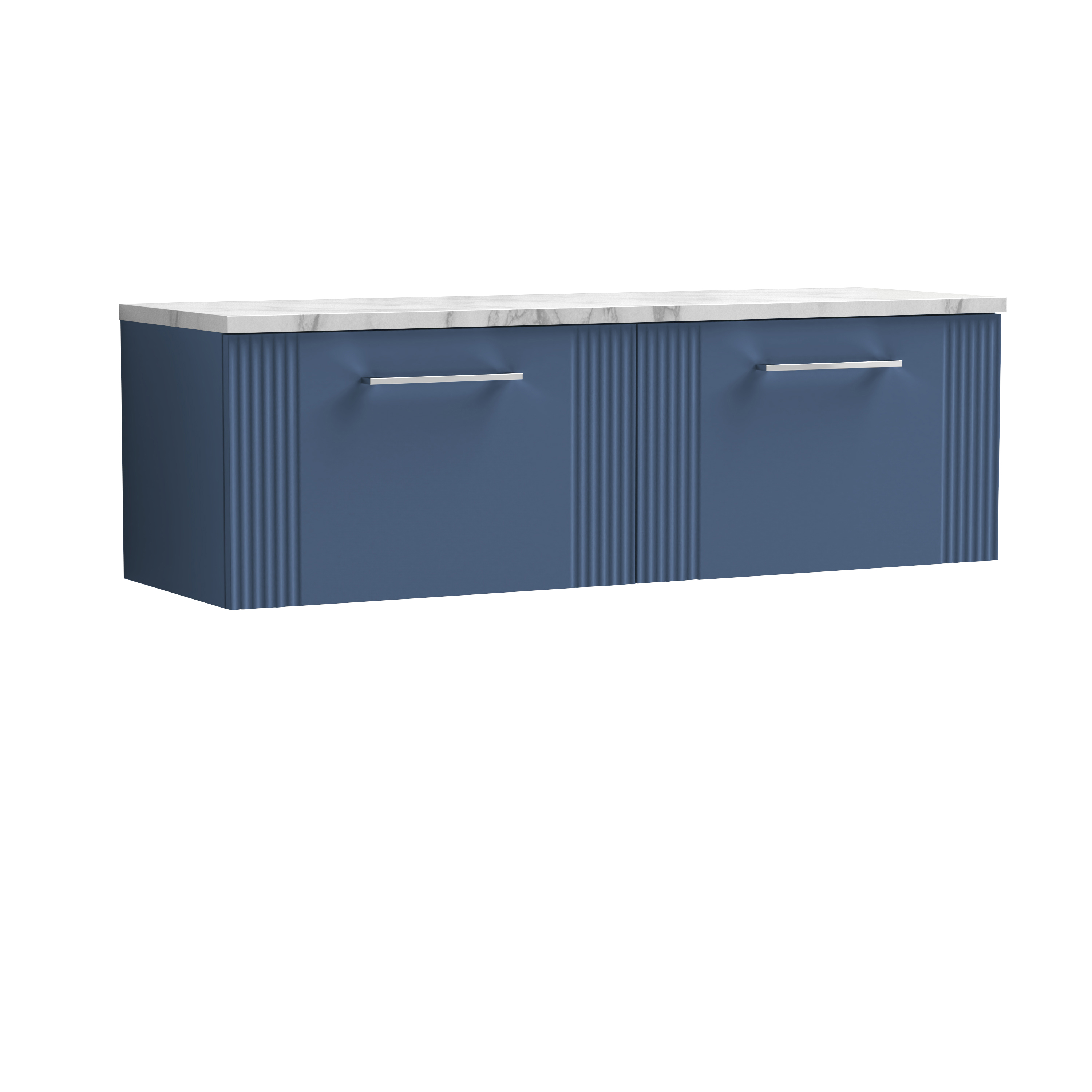 Nuie Deco Satin Blue 1200 Wall Hung 2 Drawer Vanity Unit and Laminate Worktop DPF394LCM2