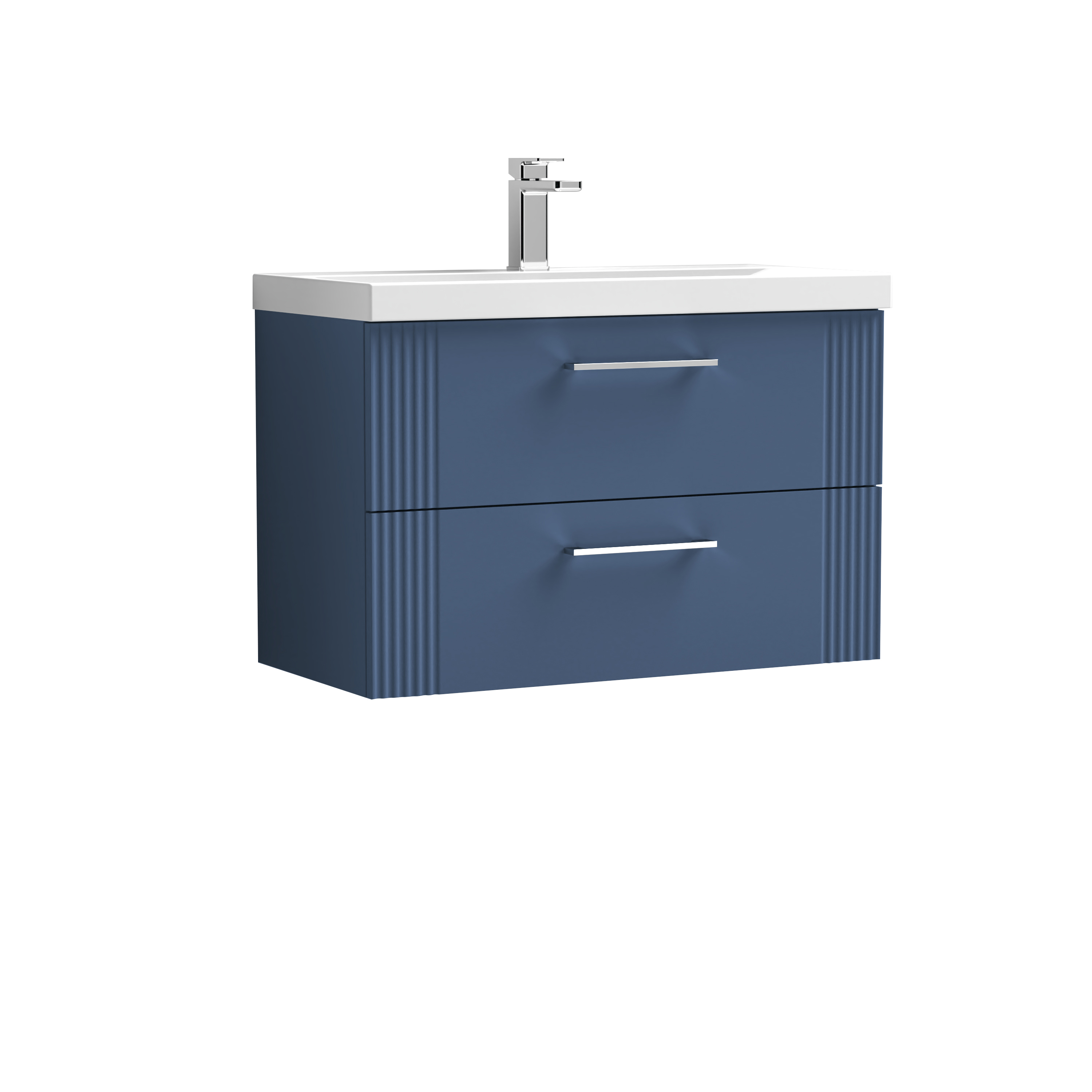 Nuie Deco Satin Blue 800mm Wall Hung 2 Drawer Vanity Unit and Mid Edge Basin DPF395A