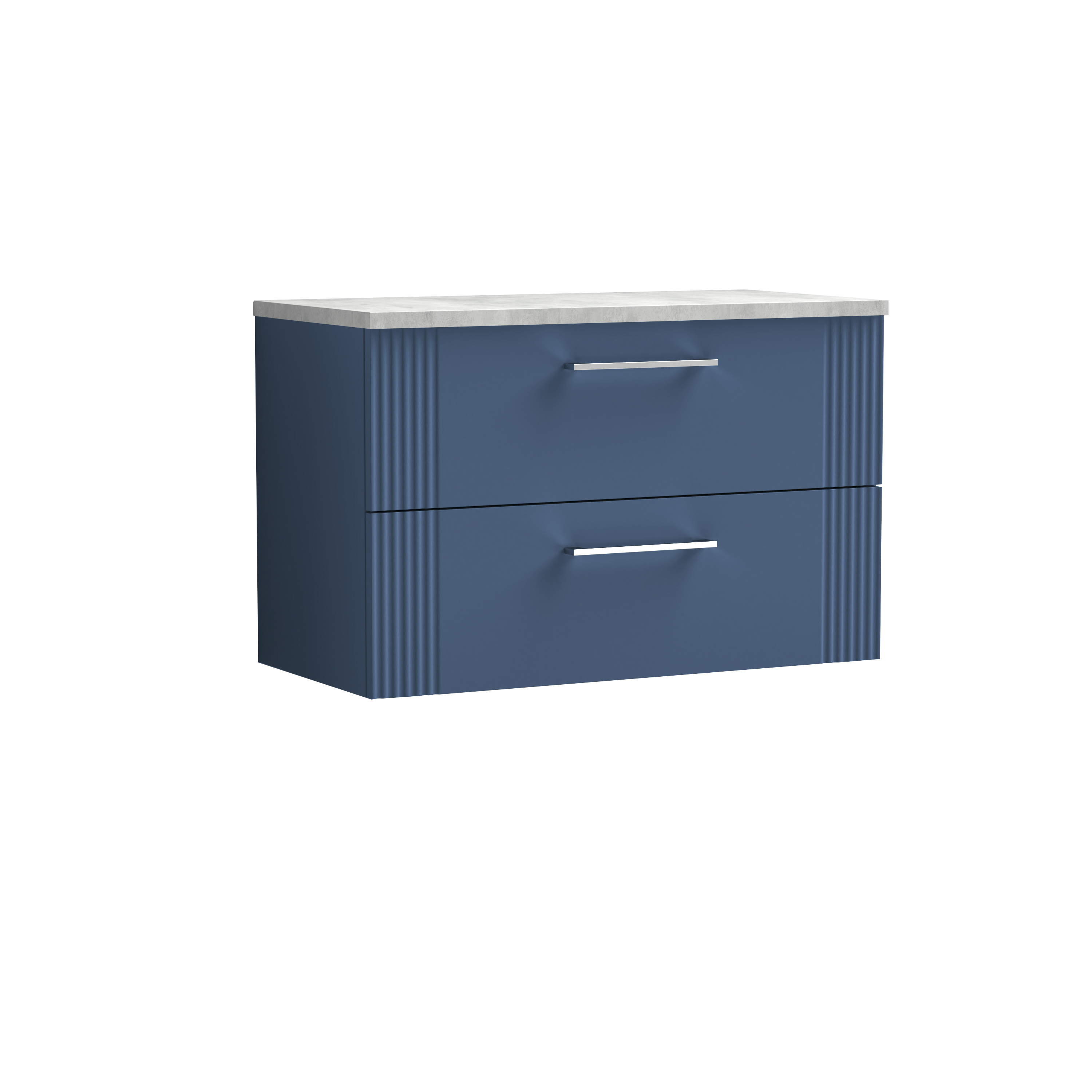 Nuie Deco Satin Blue 800mm Wall Hung 2 Drawer Vanity Unit and Laminate Top DPF395LBG