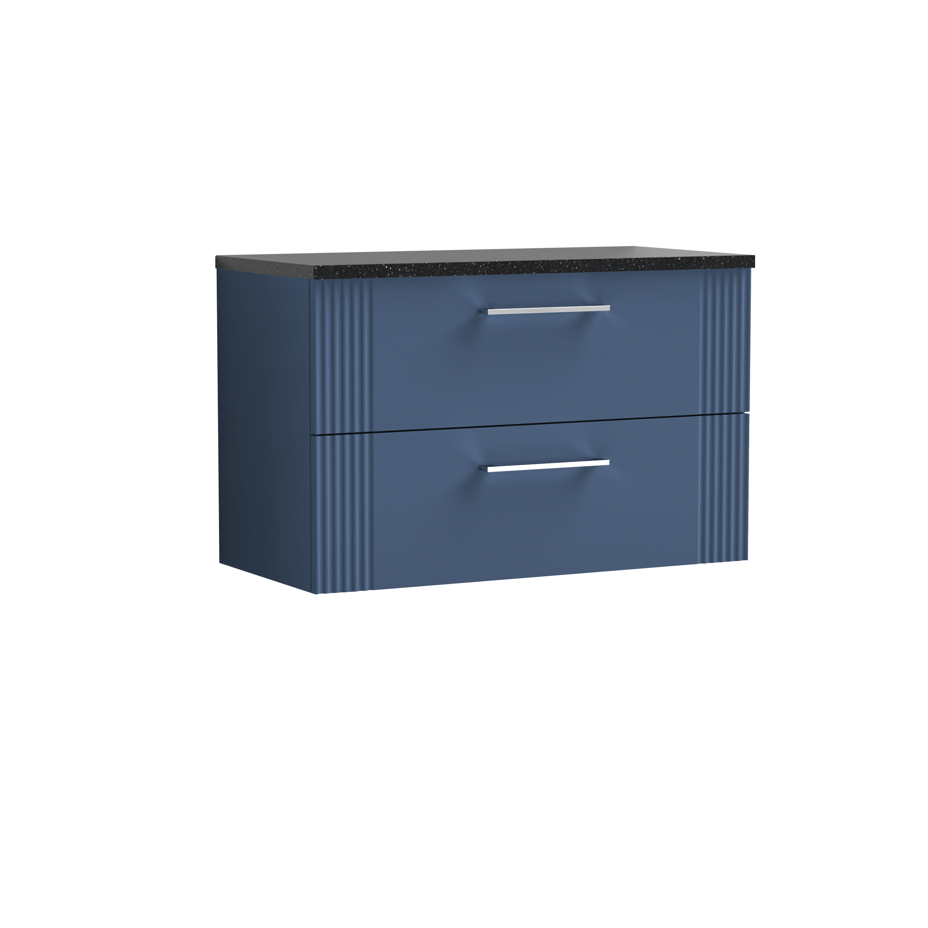 Nuie Deco Satin Blue 800mm Wall Hung 2 Drawer Vanity Unit and Laminate Top DPF395LSB