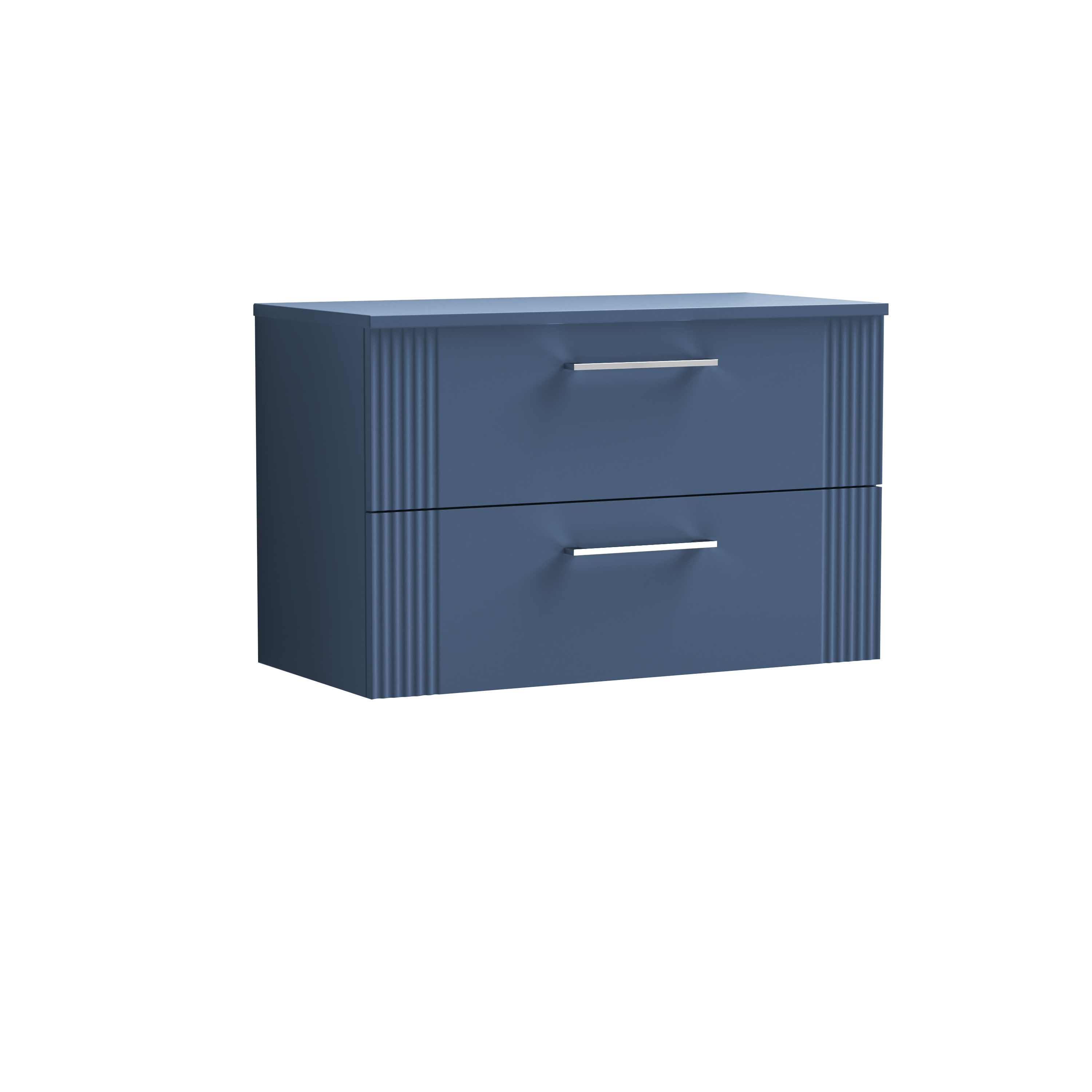 Nuie Deco Satin Blue 800mm Wall Hung 2 Drawer Vanity Unit and Worktop DPF395W