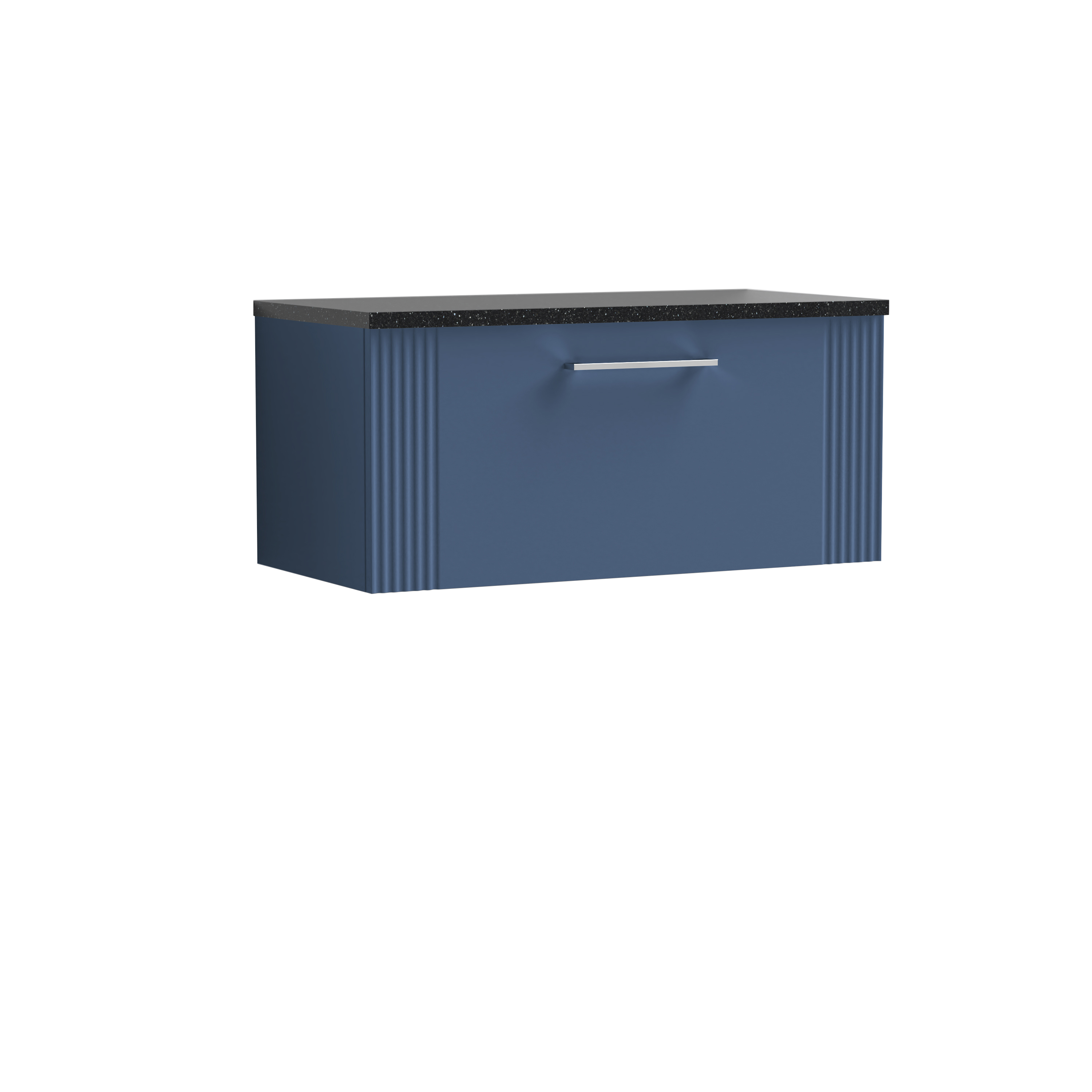 Nuie Deco Satin Blue 800mm Wall Hung Single Drawer Vanity Unit and Laminate Top DPF396LSB
