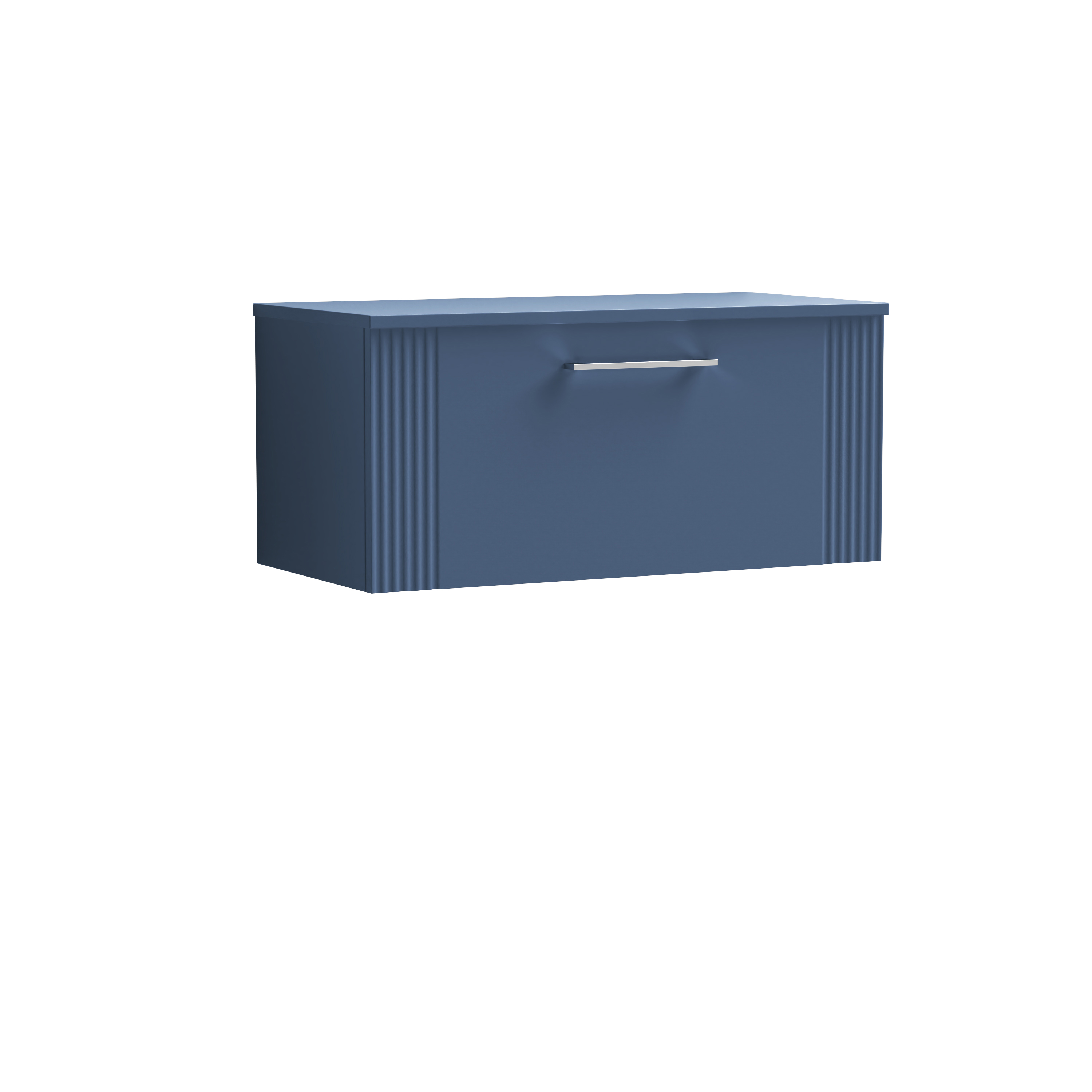 Nuie Deco Satin Blue 800mm Wall Hung Single Drawer Vanity Unit and Worktop DPF396W