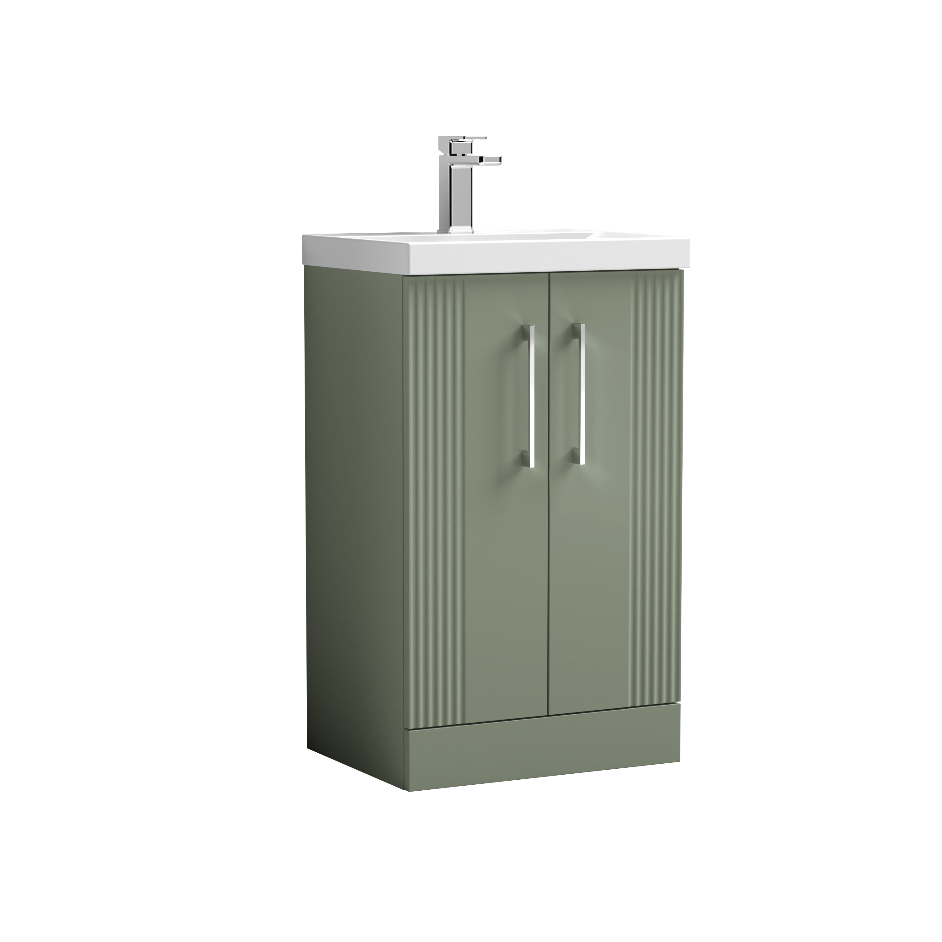 Nuie Deco Satin Green 500mm Floor Standing 2 Door Vanity Unit and Mid Edge Basin DPF823A