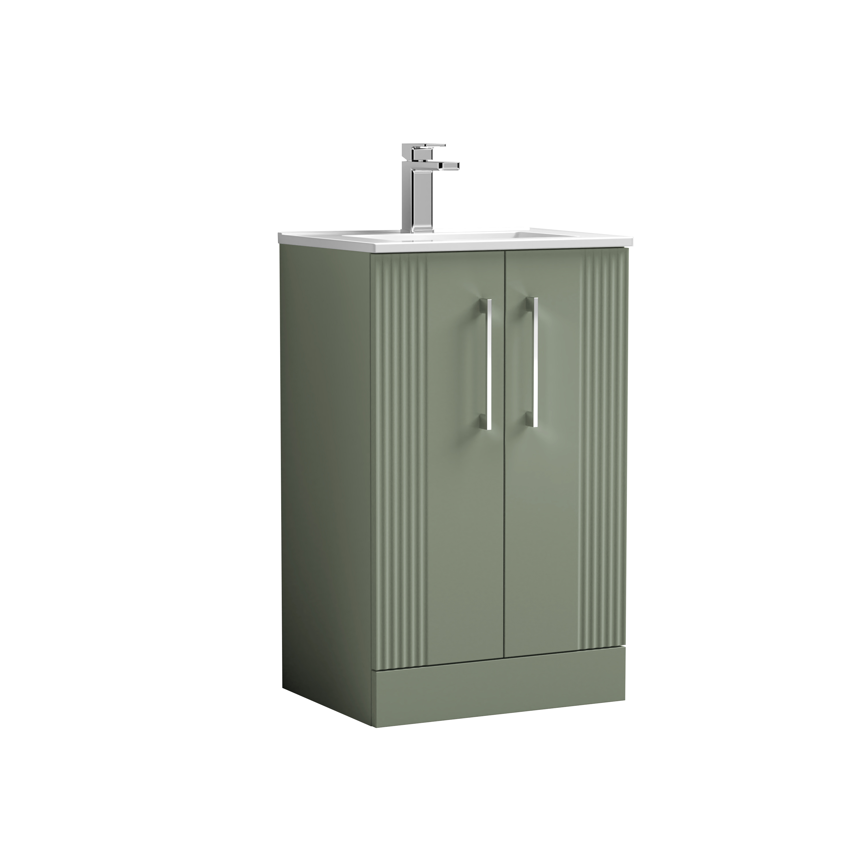 Nuie Deco Satin Green 500mm Floor Standing 2 Door Vanity Unit and Basin DPF823B