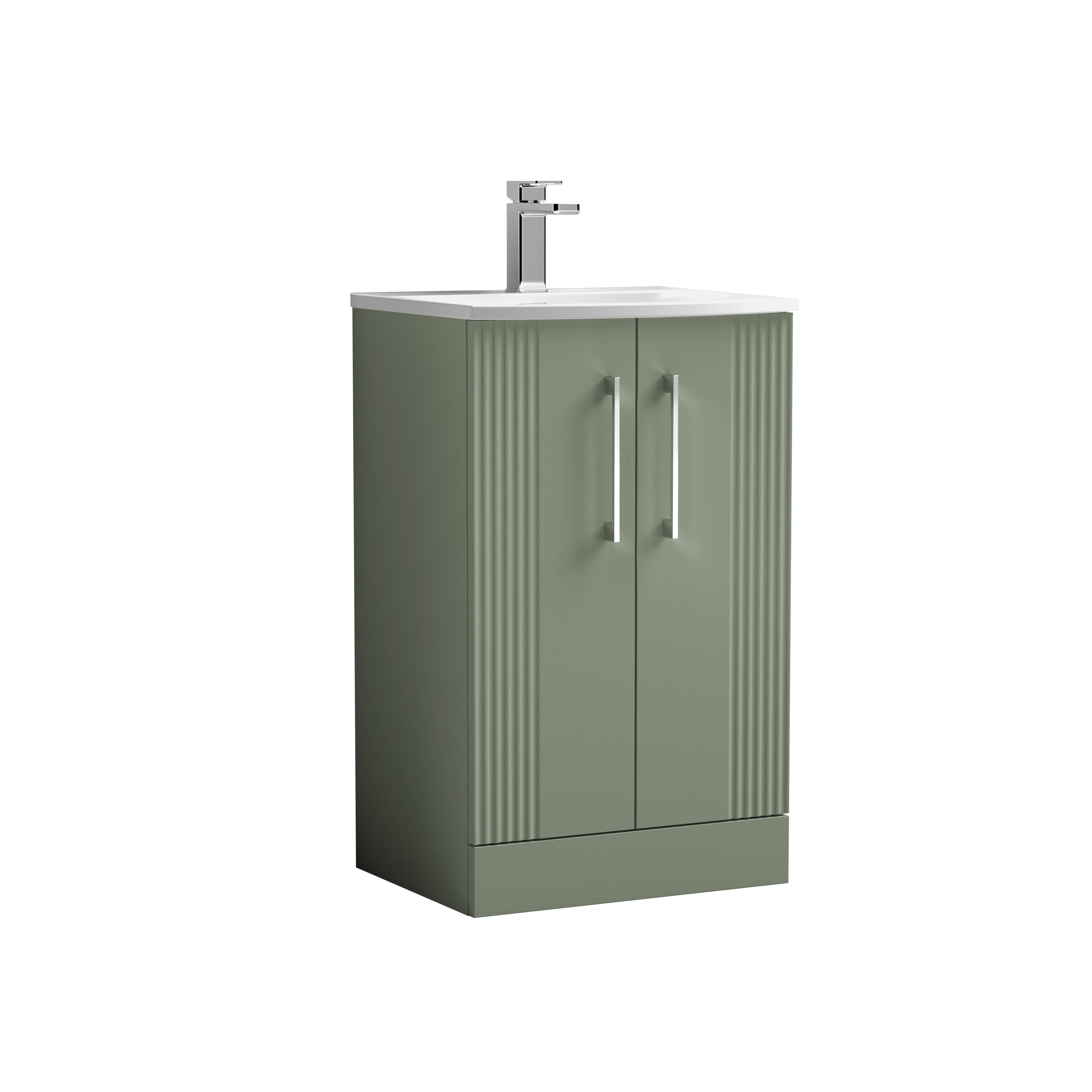 Nuie Deco Satin Green 500mm Floor Standing 2 Door Vanity Unit and Curved Basin DPF823G