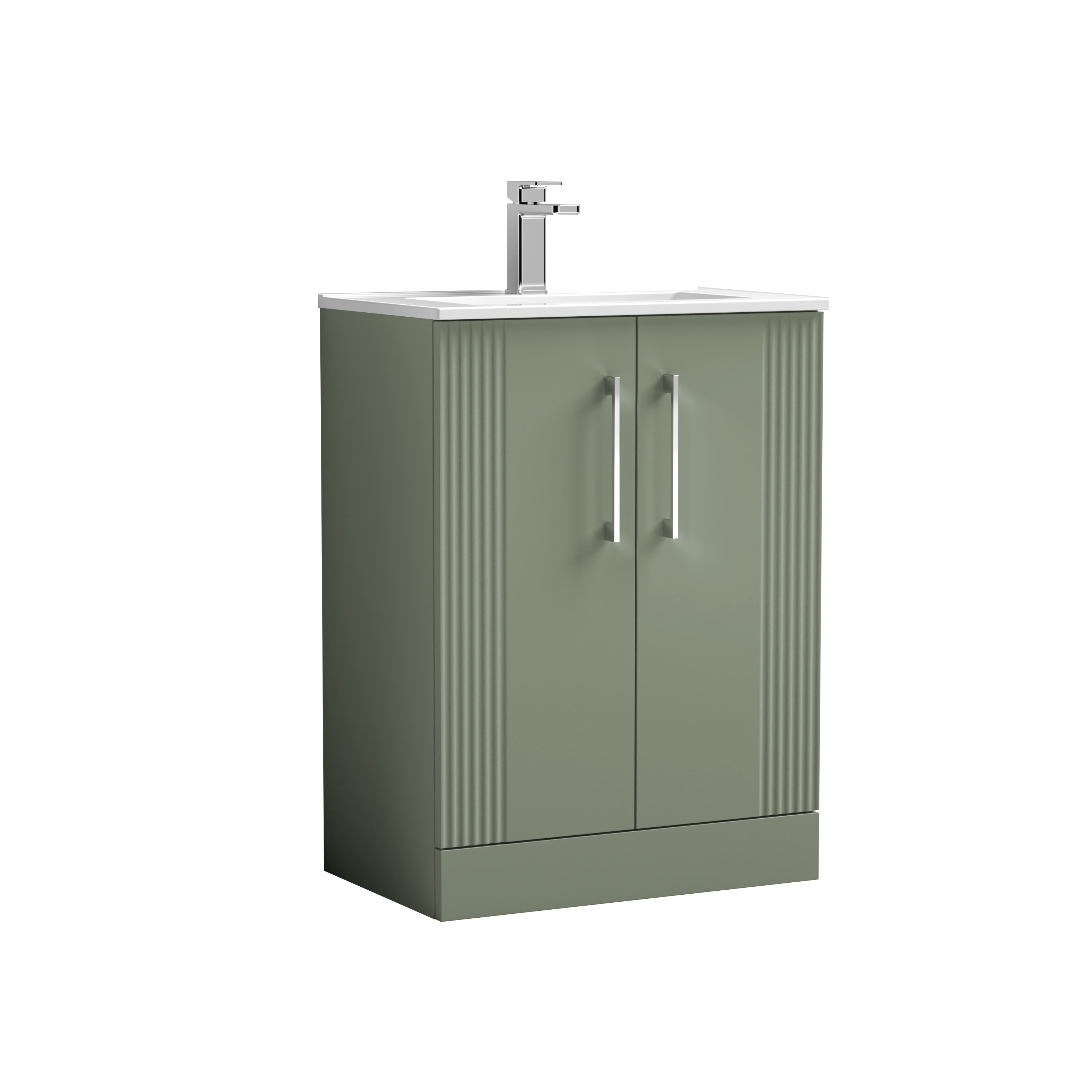 Nuie Deco Satin Green 600mm Floor Standing 2 Door Vanity Unit and Basin DPF825B