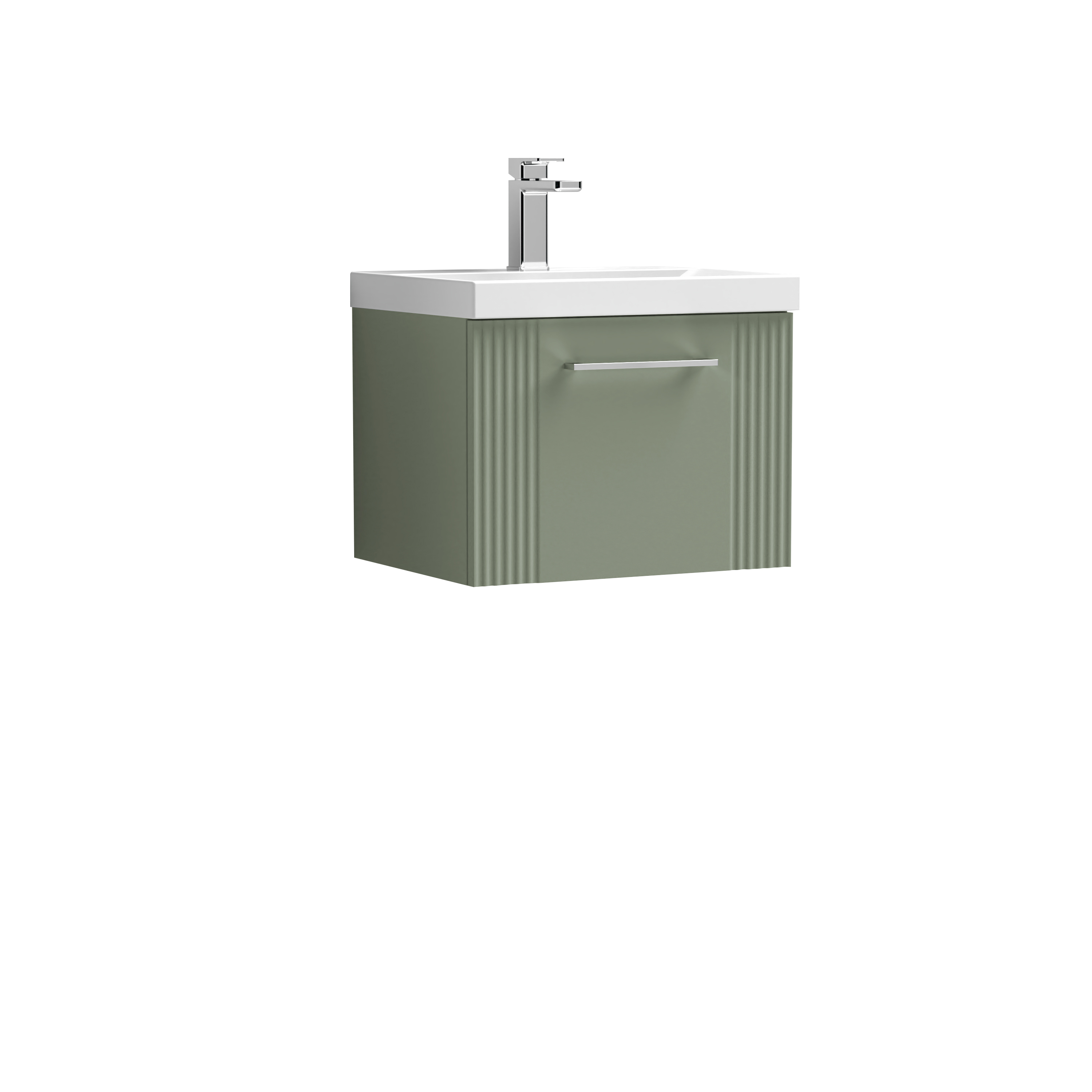 Nuie Deco Satin Green 500mm Wall Hung Single Drawer Vanity Unit and Mid Edge Basin DPF891A