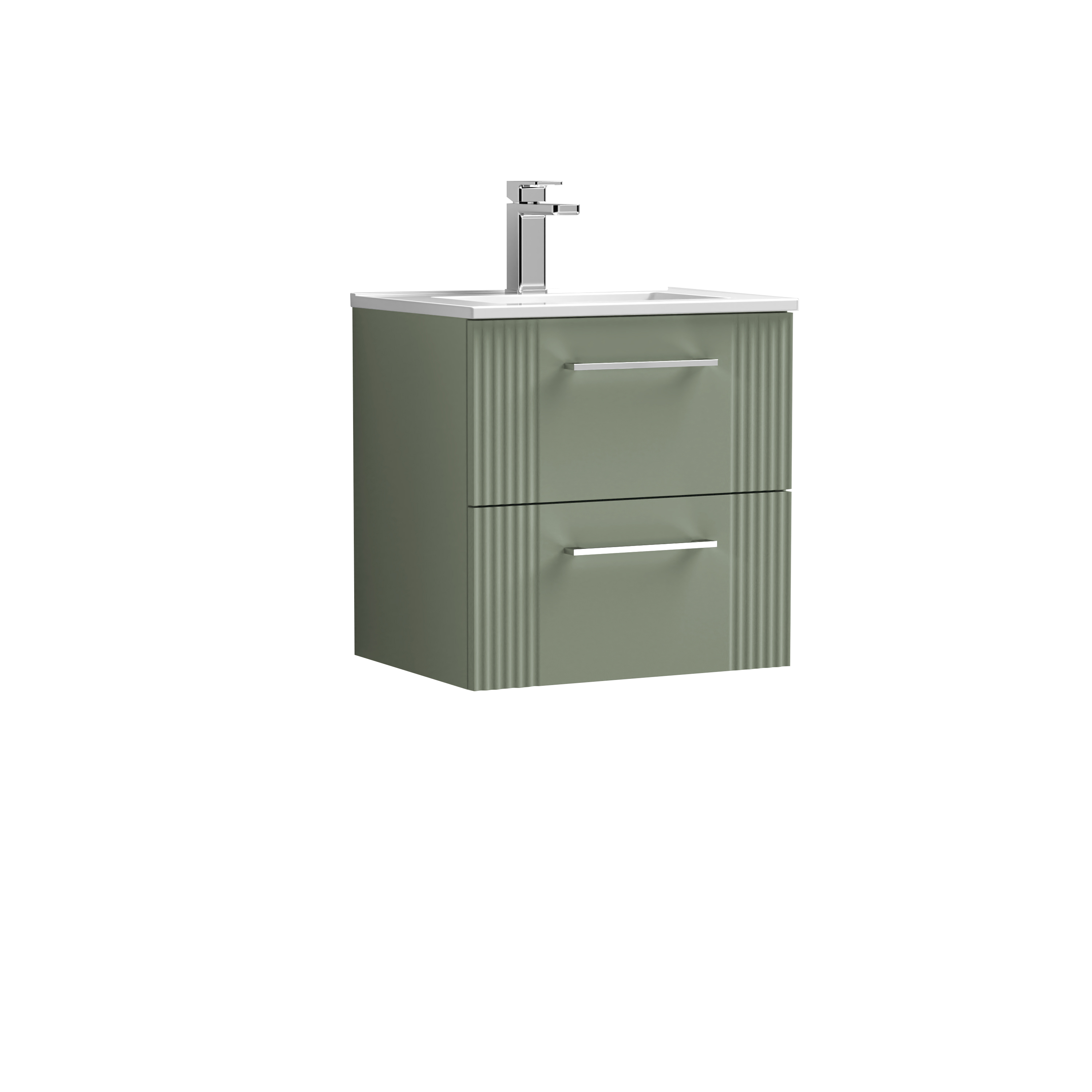 Nuie Deco Satin Green 500mm Wall Hung 2 Drawer Vanity Unit and Basin DPF892B