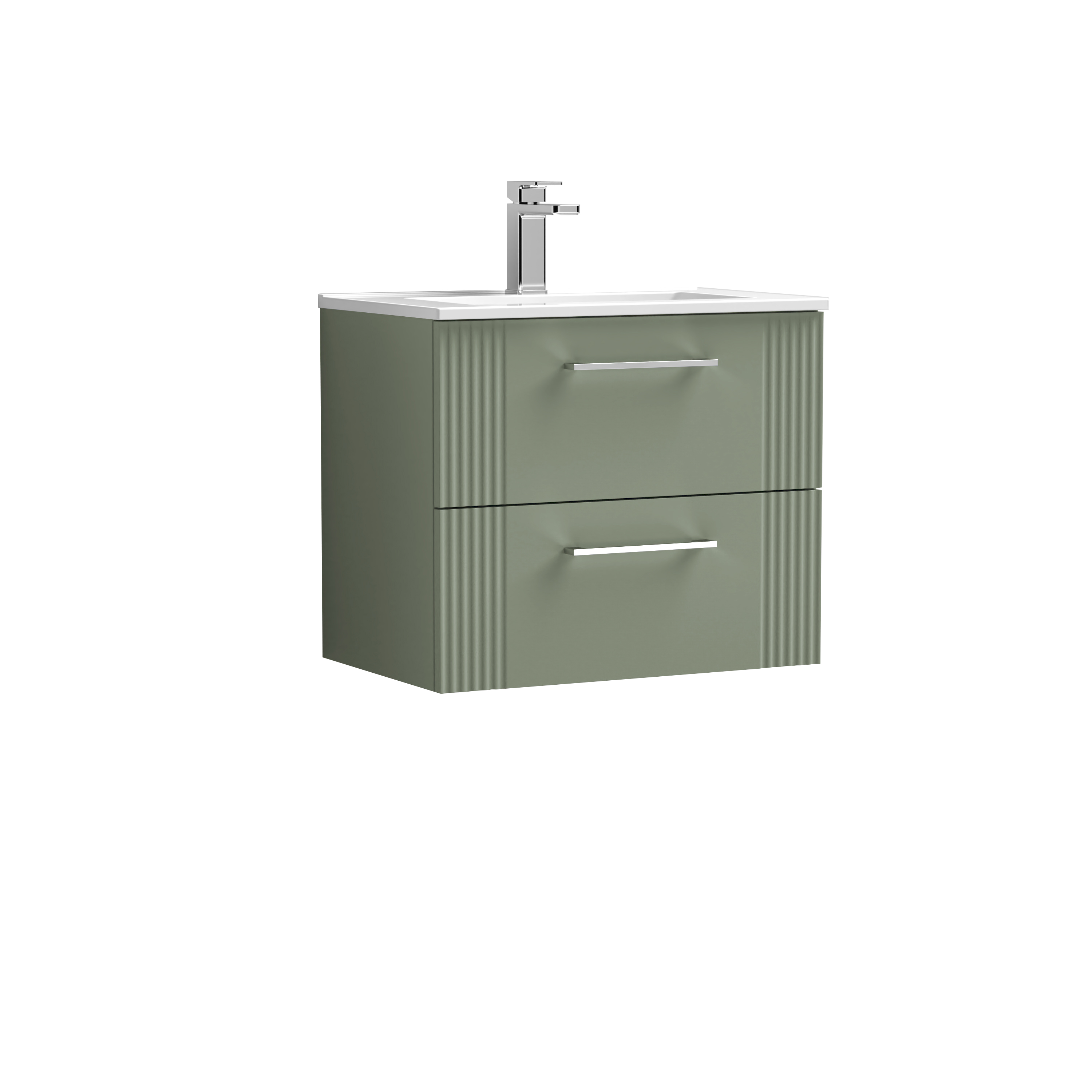 Nuie Deco Satin Green 600mm Wall Hung 2 Drawer Vanity Unit and Basin DPF893B