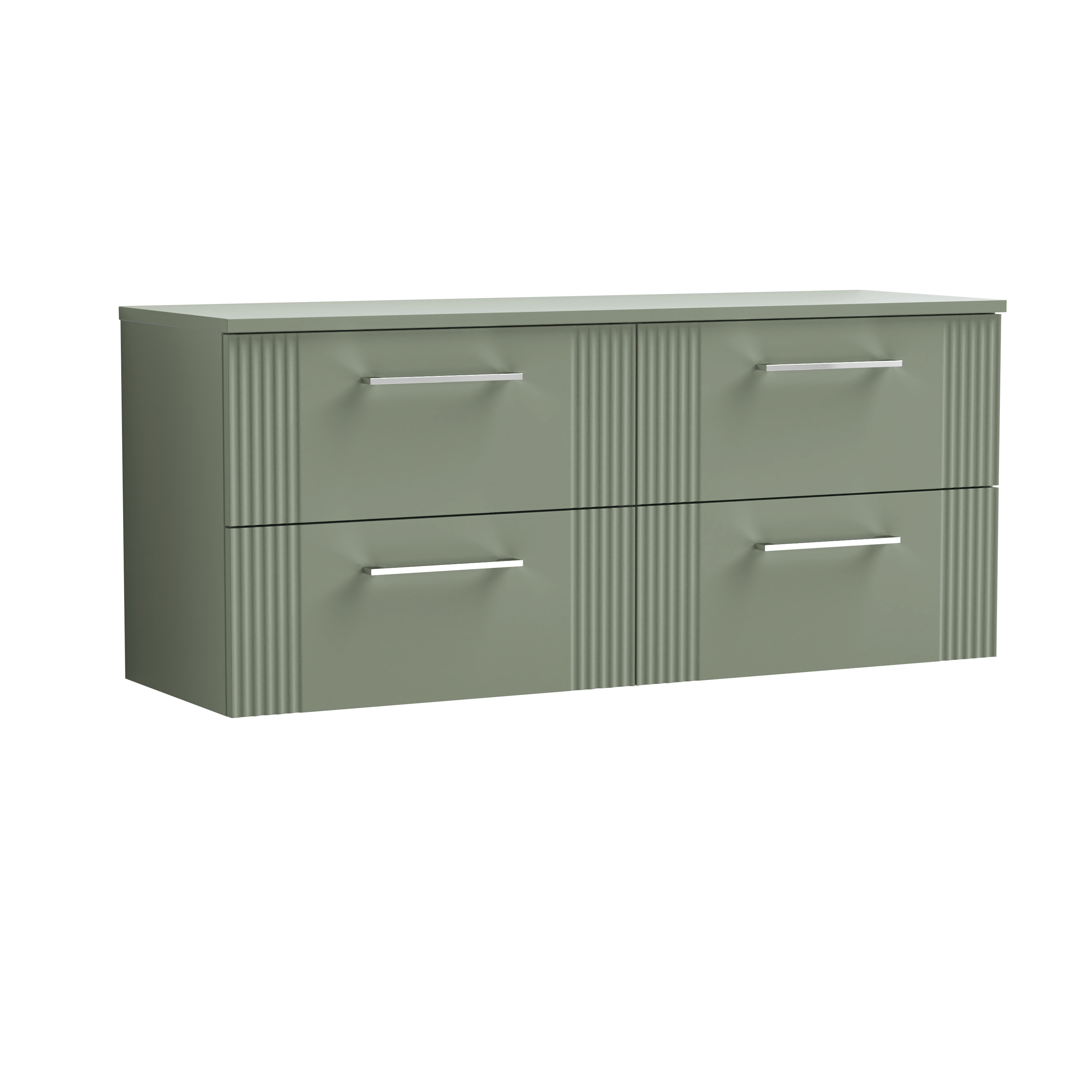 Nuie Deco Satin Green 1200mm Wall Hung 4 Drawer Vanity Unit and Worktop DPF893W2
