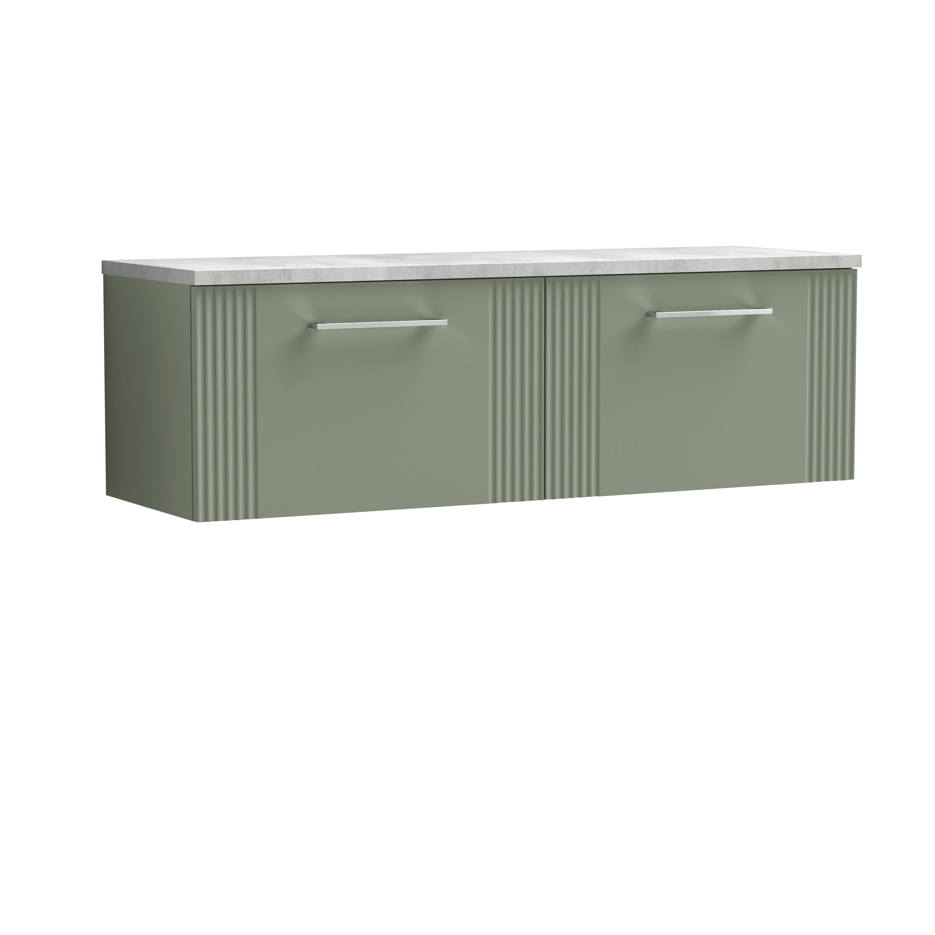 Nuie Deco Satin Green 1200 Wall Hung 2 Drawer Vanity Unit and Laminate Worktop DPF894LBG2