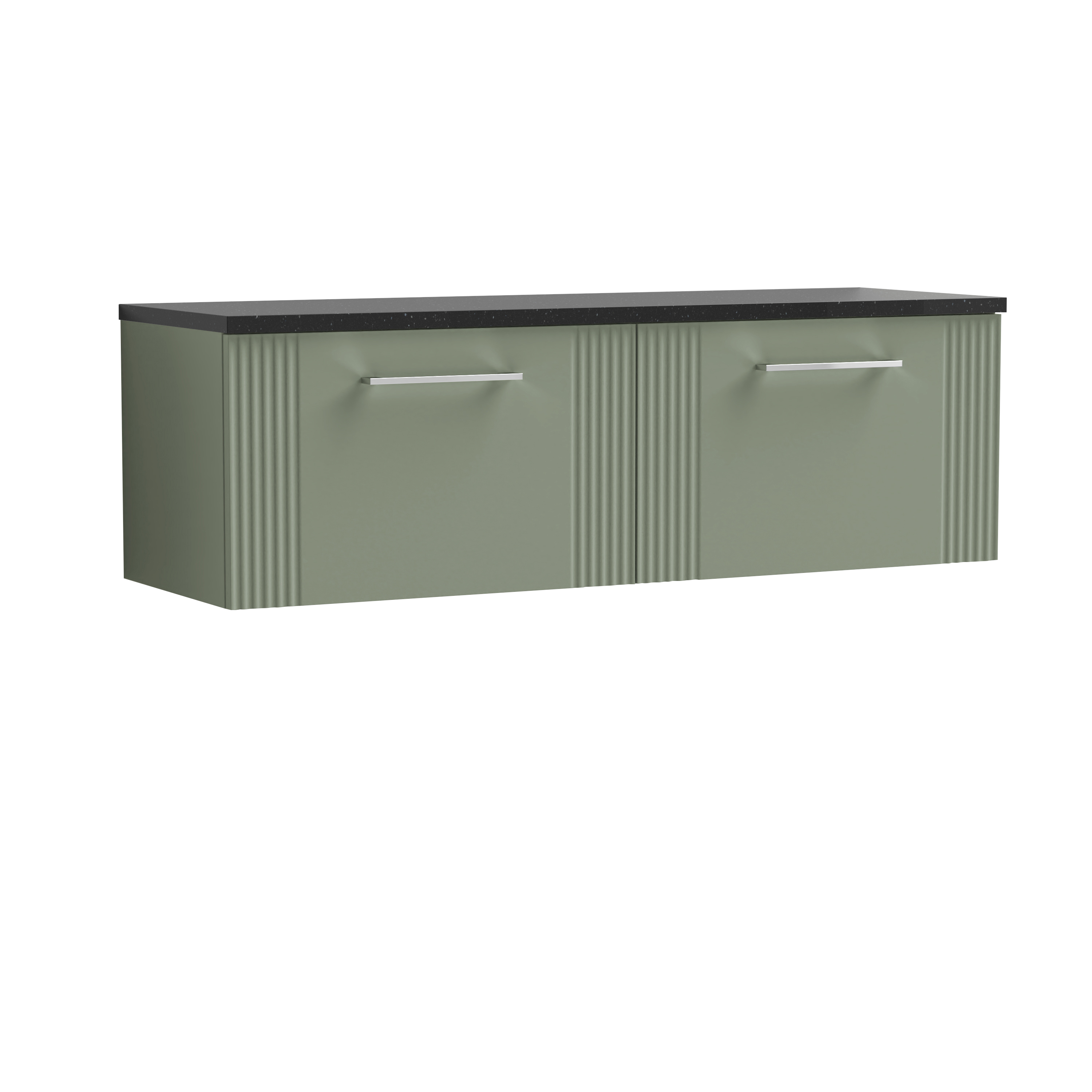 Nuie Deco Satin Green 1200 Wall Hung 2 Drawer Vanity Unit and Laminate Worktop DPF894LSB2
