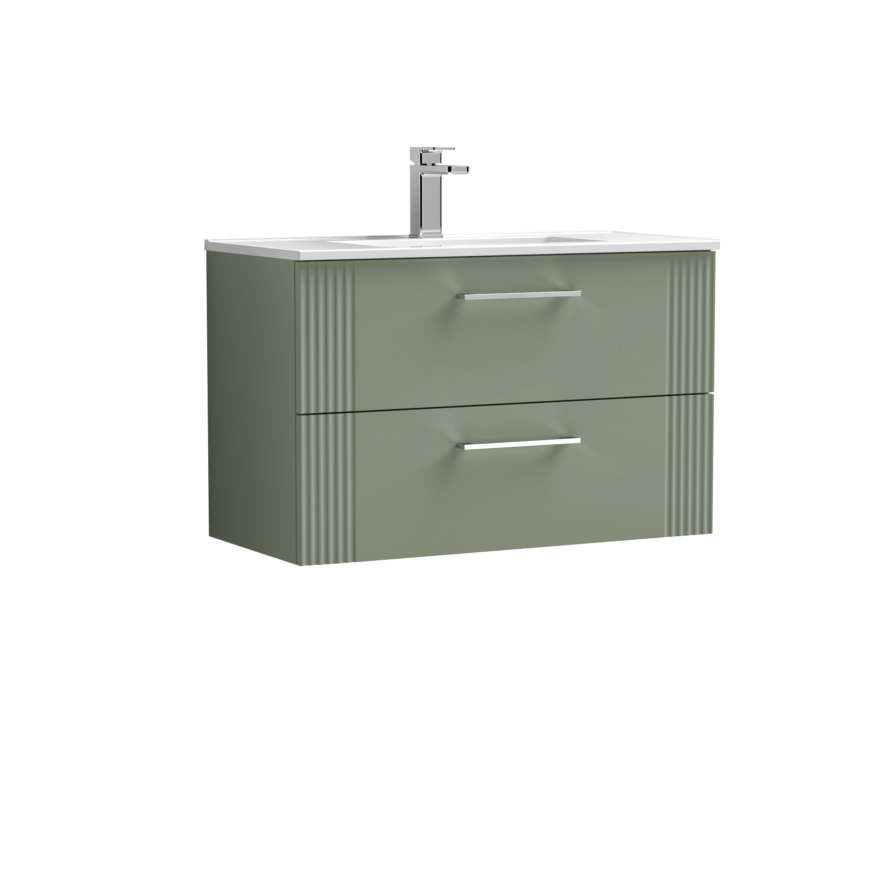 Nuie Deco Satin Green 800mm Wall Hung 2 Drawer Vanity Unit and Basin DPF895B