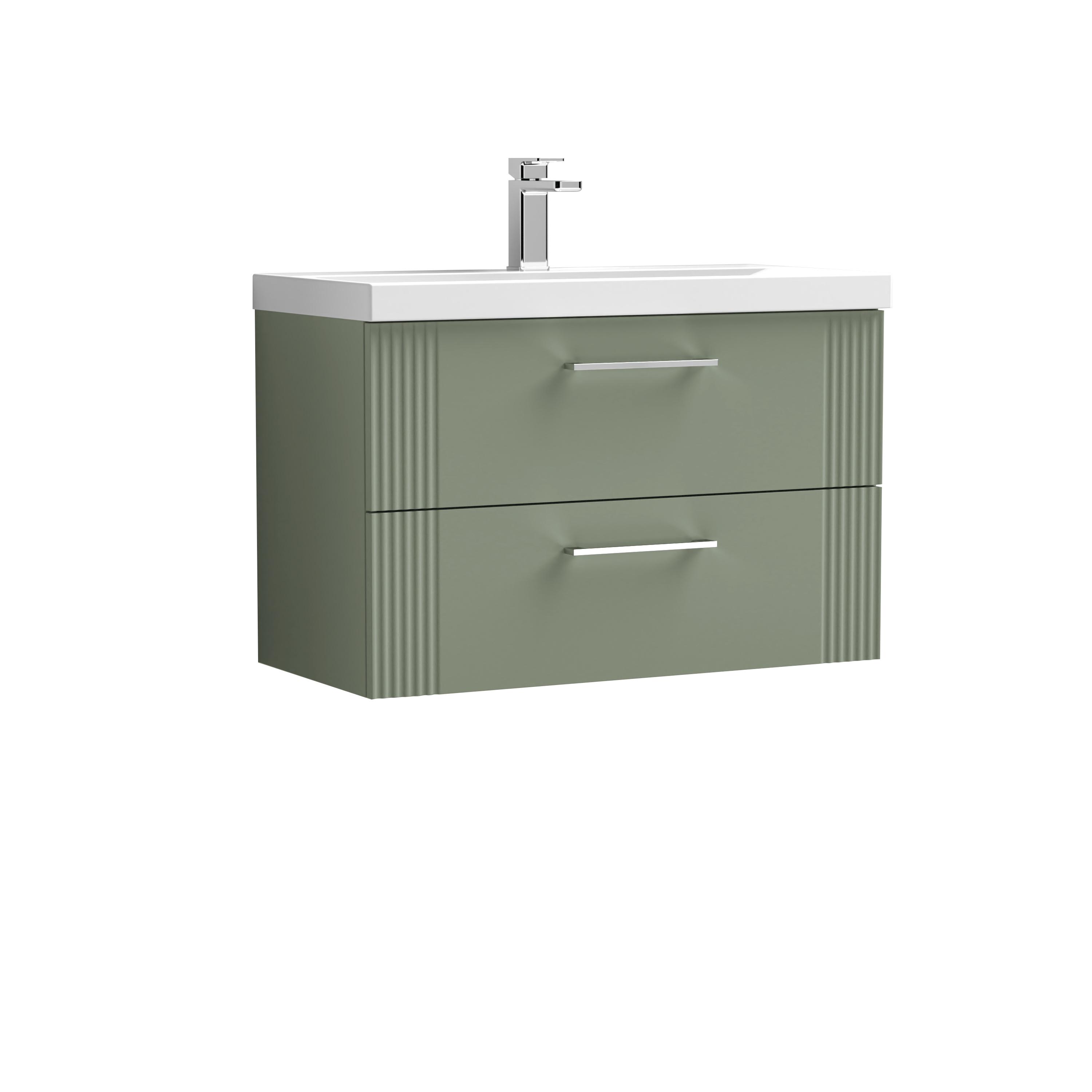 Nuie Deco Satin Green 800mm Wall Hung 2 Drawer Vanity Unit and Thin Edge Basin DPF895D