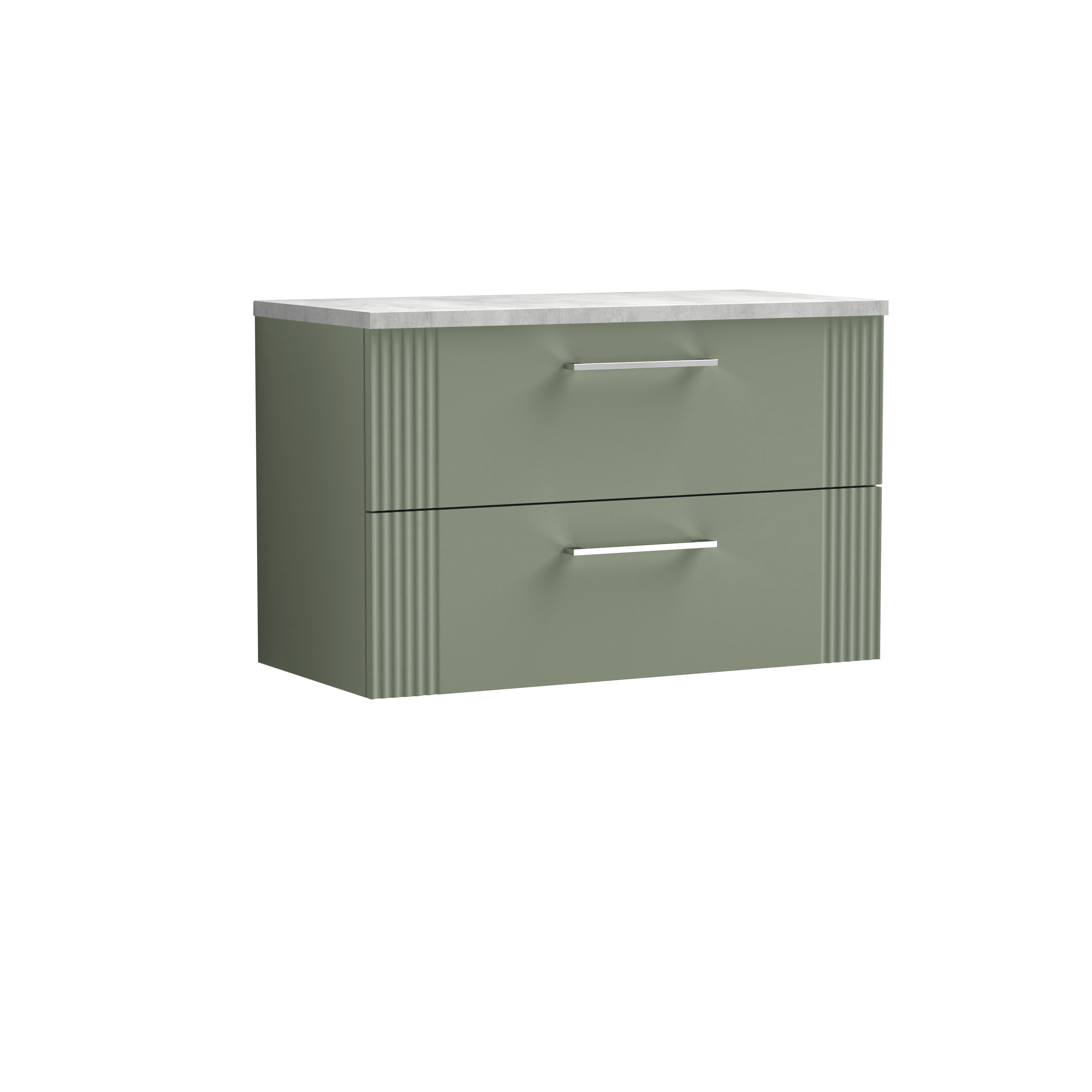 Nuie Deco Satin Green 800mm Wall Hung 2 Drawer Vanity Unit and Laminate Top DPF895LBG